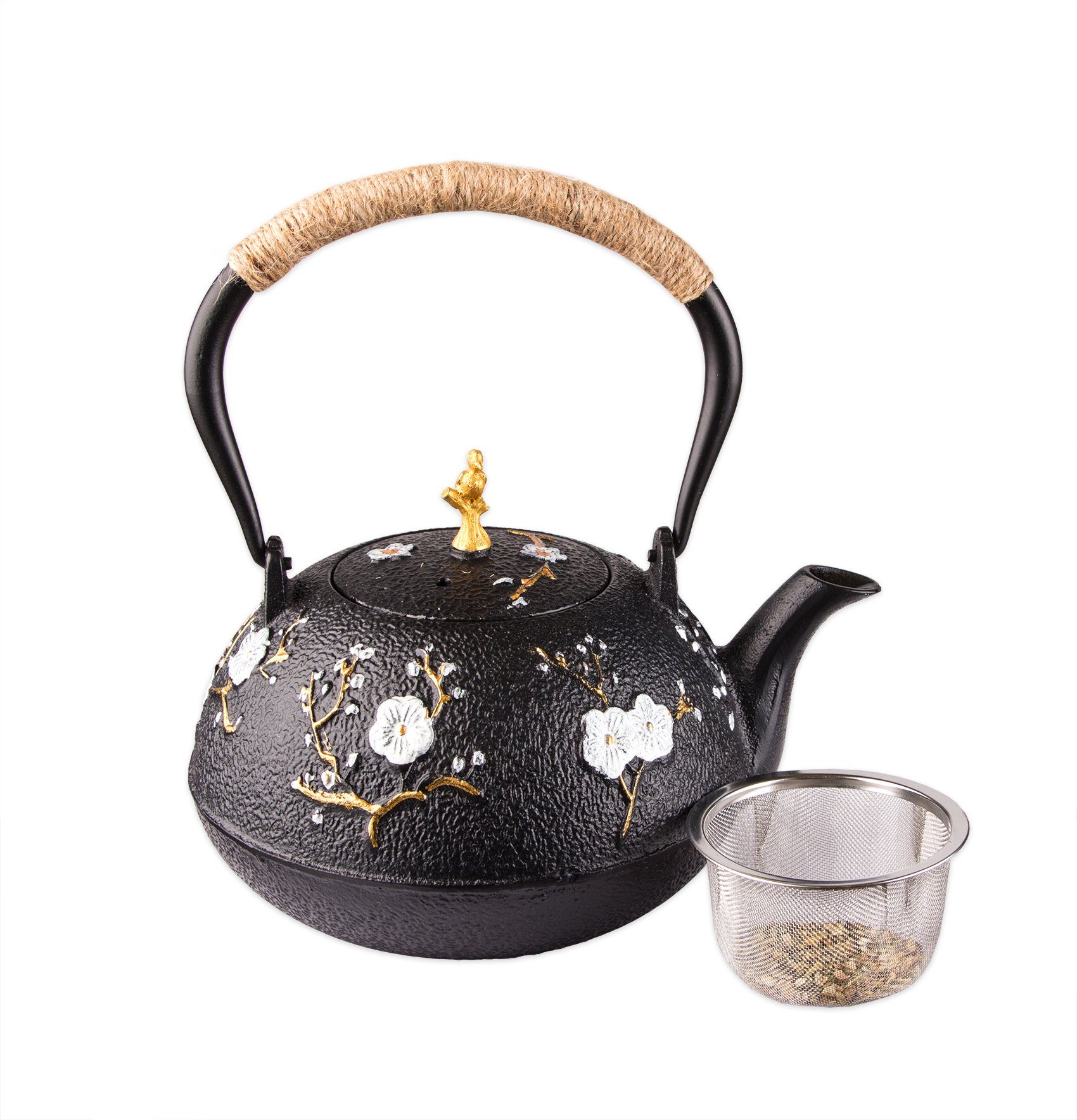 BigDean Teekanne »1L Gusseisen Sieb-Einsatz handbemalt Asia-Stil japanisch  Teekessel«, 1000 l