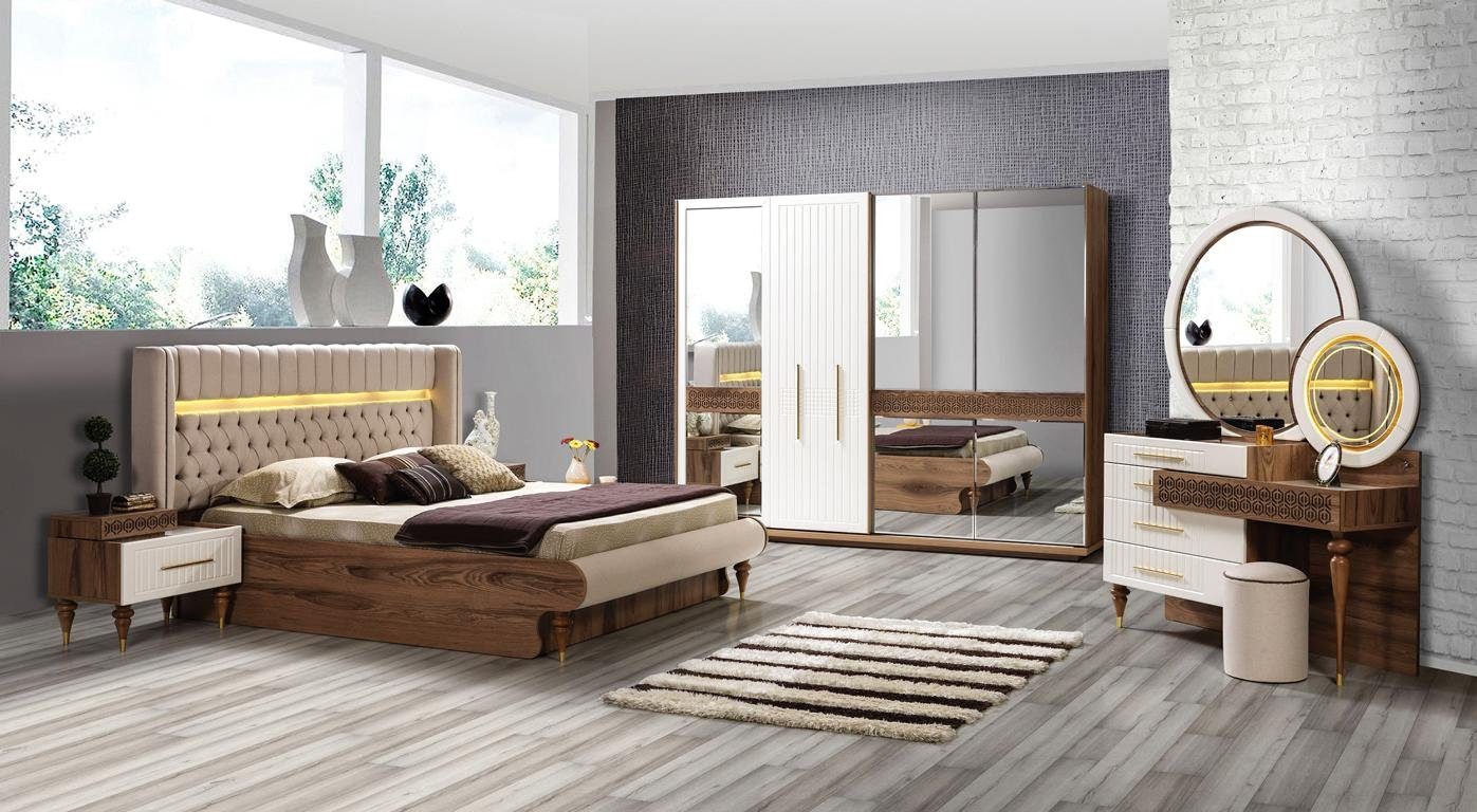 JVmoebel Schlafzimmer-Set Schlafzimmer Bett 5tlg Design 2x Set (5-St) Möbel Luxus, Nachttische Komplett