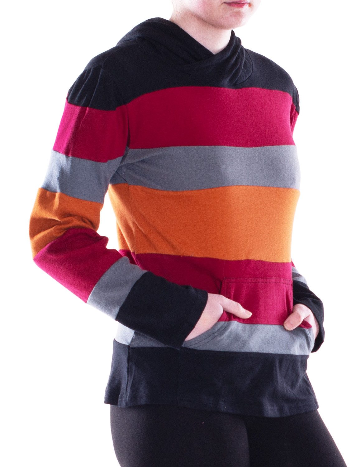 Vishes Sweater Hoodie Patchwork Regenbogen Sweater Hippie Pullover mit Kapuze Alternative Bekleidung, Ethno, Hippie, Retro Style