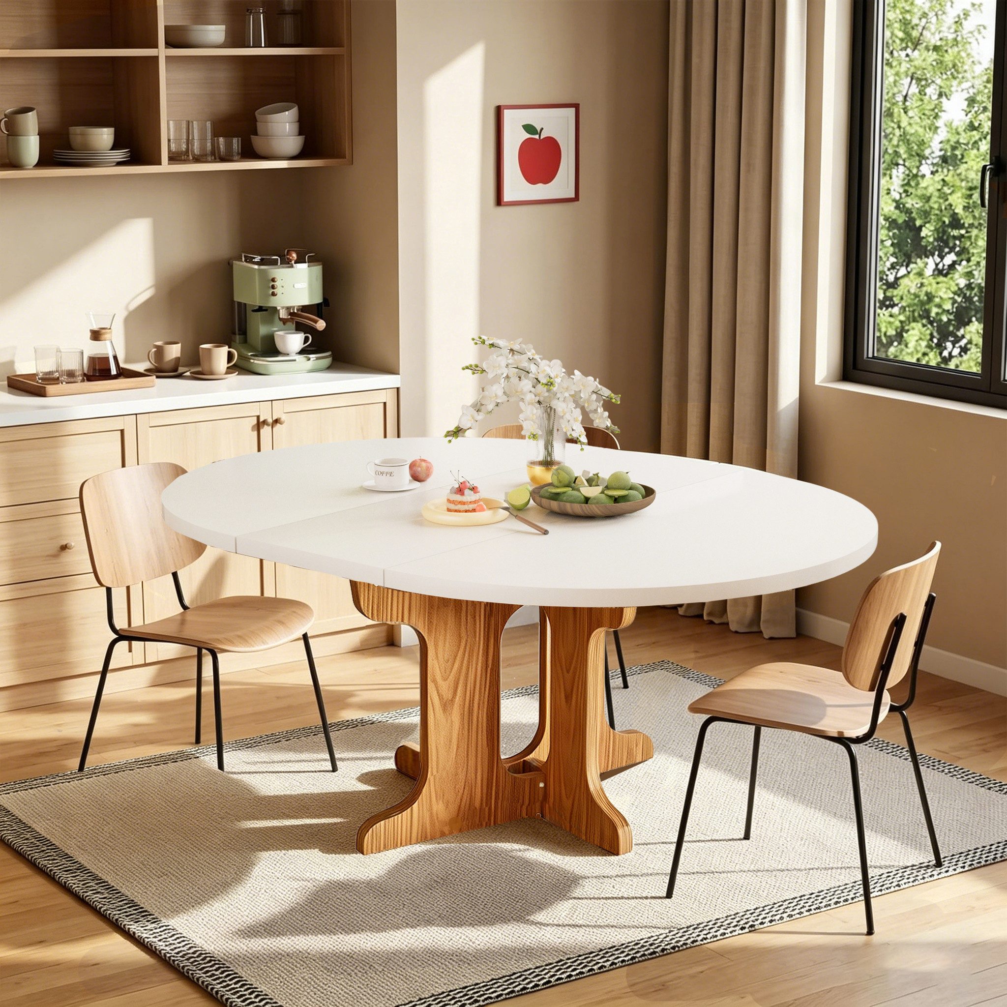 TWSOUL Esstisch runder/ovaler Küchentisch mit ausziehbarer, 90-120cm 4-8 Personen, Erweiterungsplatten intern, oval für Restaurant Wohnzimmermit Küche