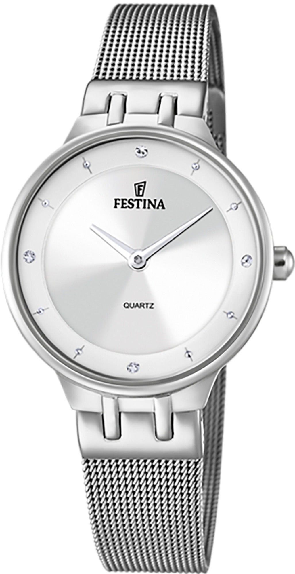 Festina Quarzuhr Festina Damenuhr Mademoiselle, (Analoguhr), Damen Armbanduhr rund, Edelstahlarmband silber, Fashion