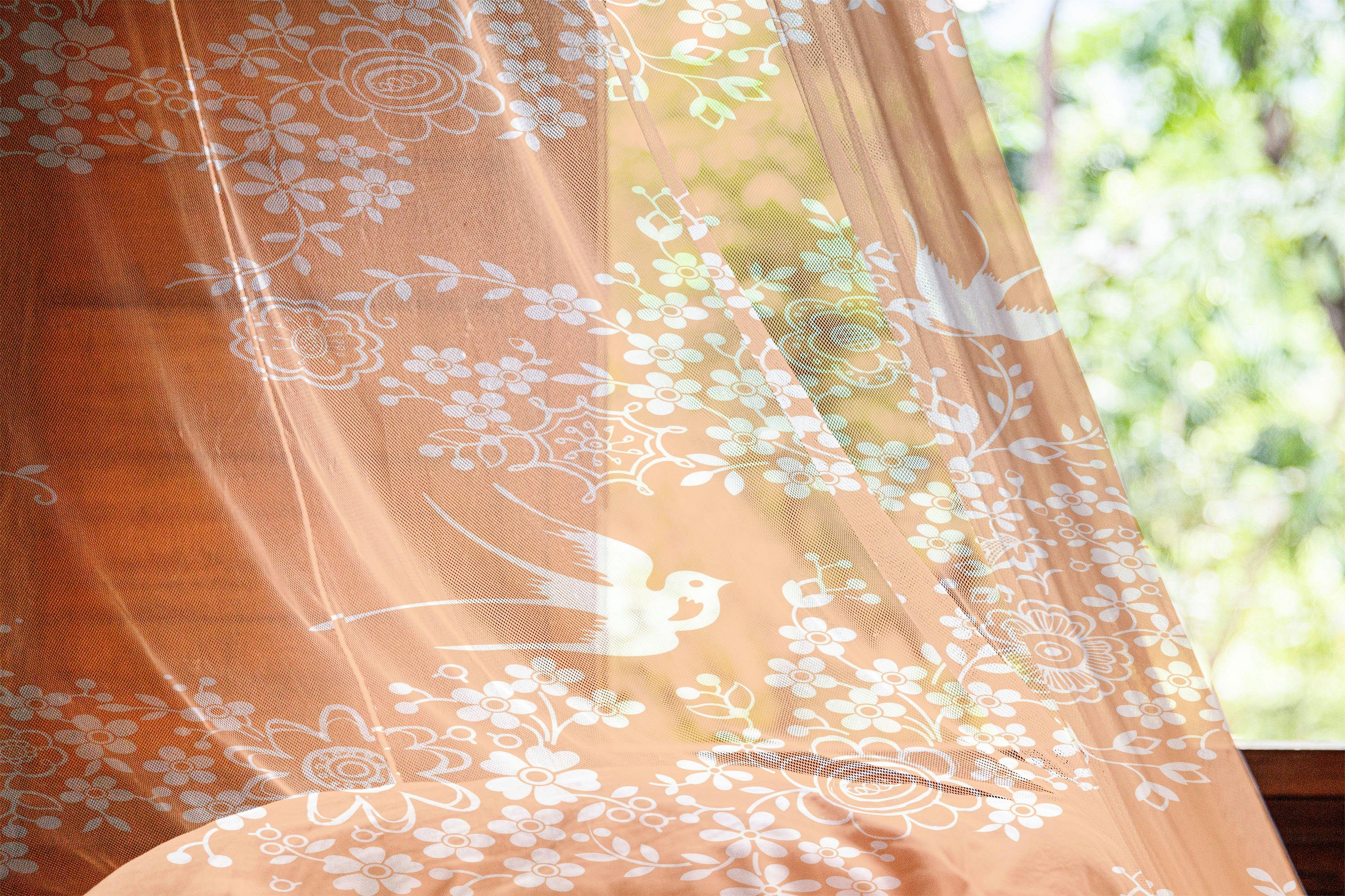 für Hochzeit Baum-Vogel-Kunst Gardine 2 Orange schiere Party Panels, Abakuhaus, Japanische Drapierung