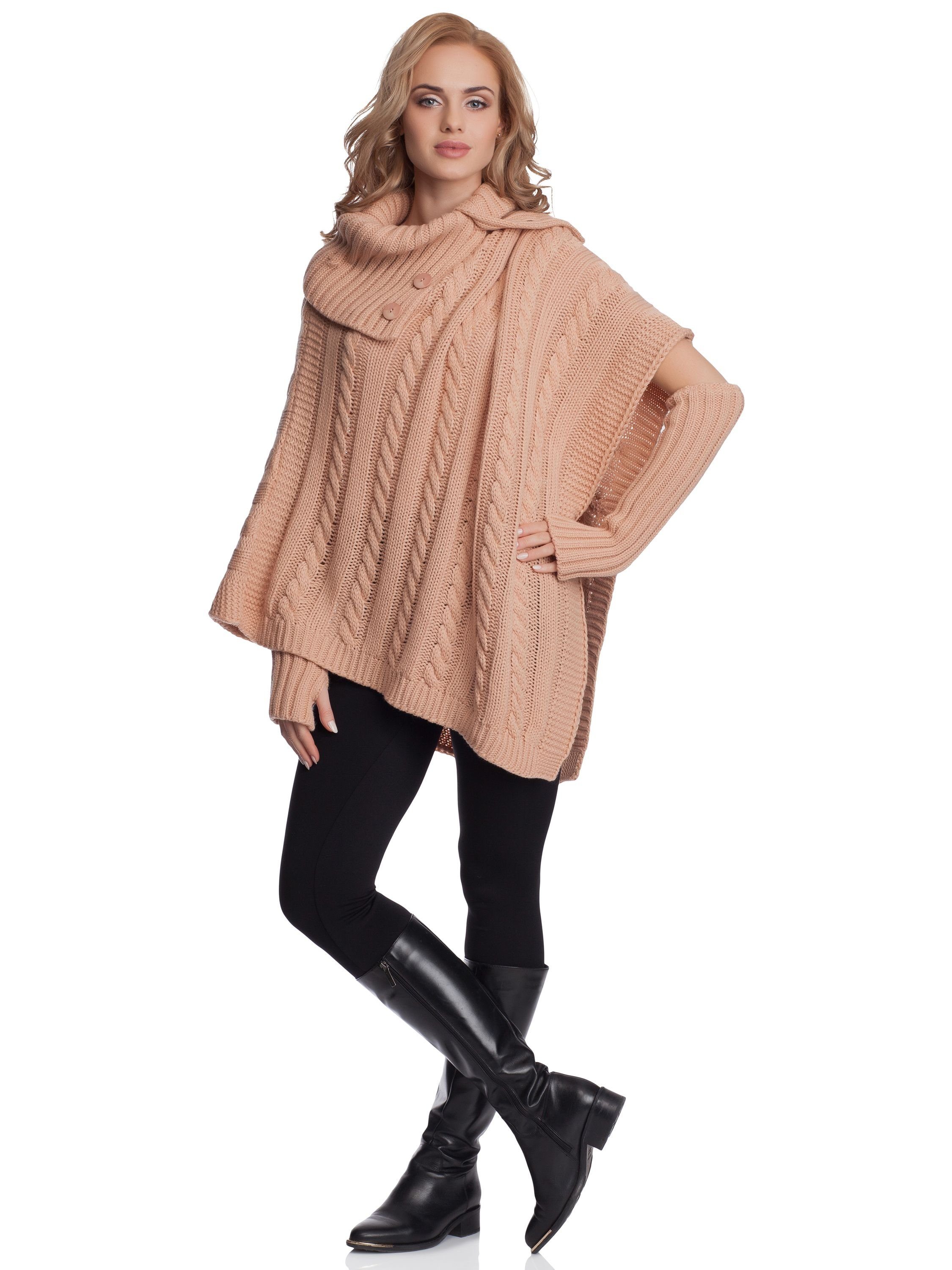 Merry Style Strickponcho Damen Poncho N4293 Aprikose