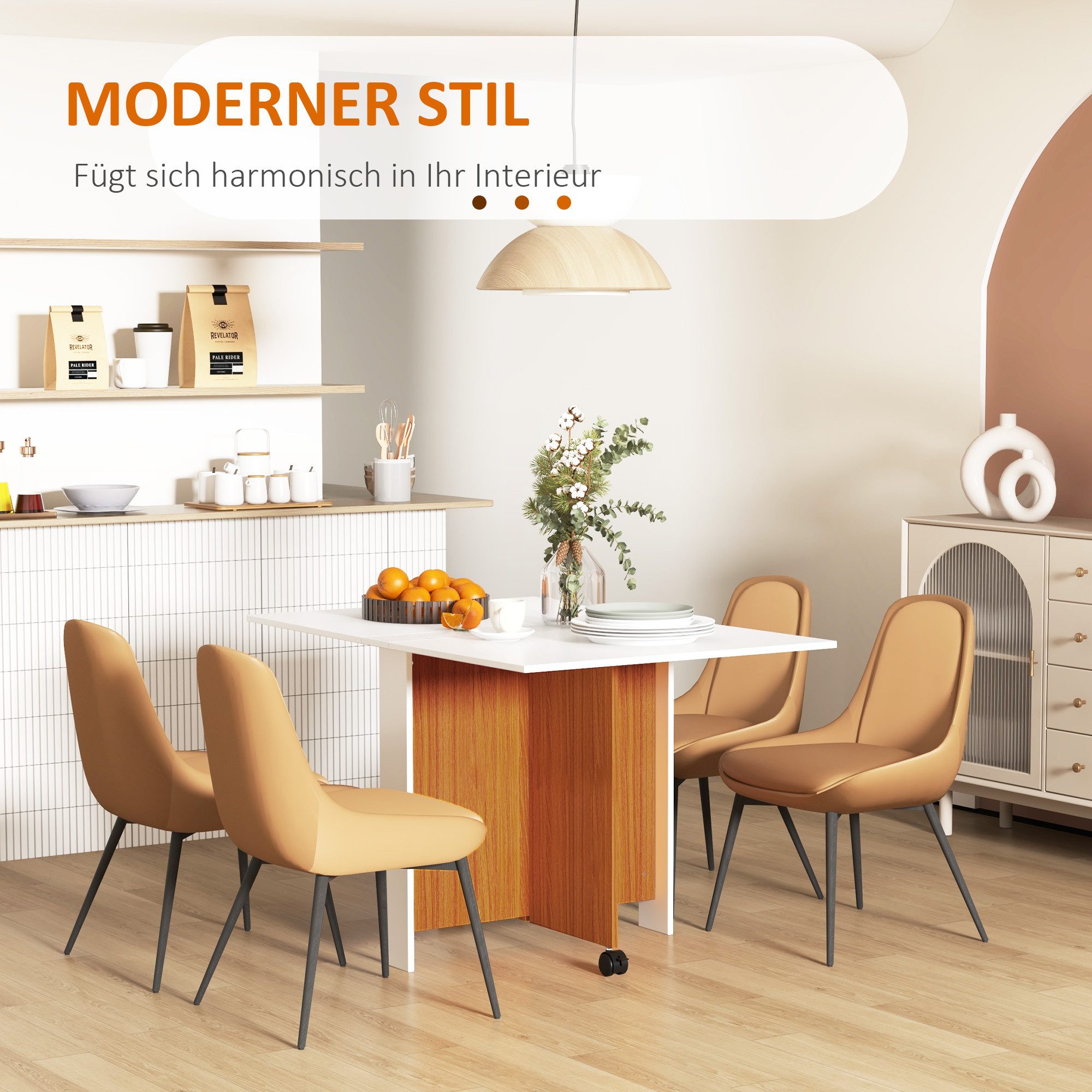 BBWL Klapptisch Klapptisch mit 2 Rollen und klappbarer Tischplatte,120 x 80 x 73CM (platzsparend & vielseitig einsetzbar, moderner Küchentisch als Ess-, Arbeits – Bild 3 von 5