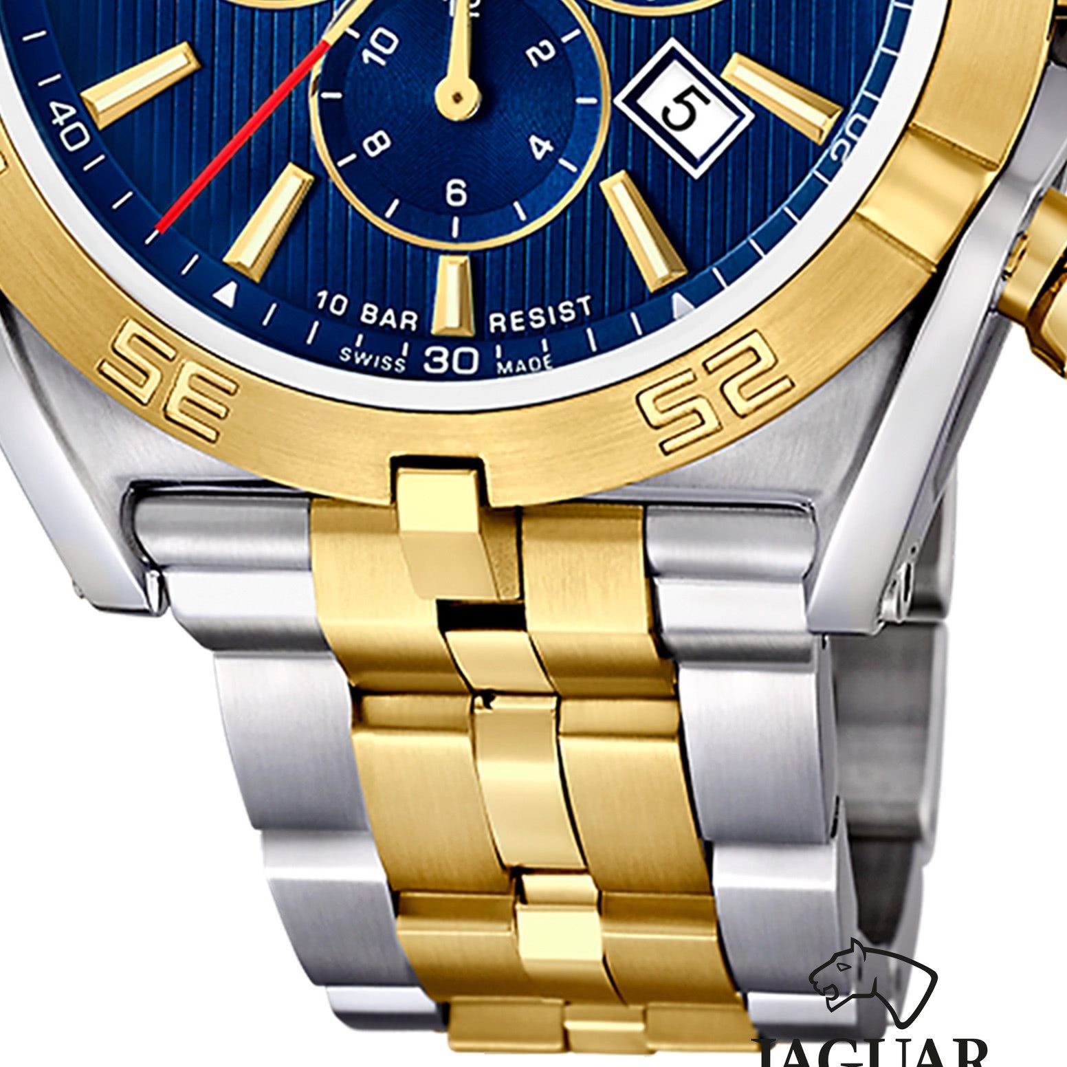 JAGUAR Quarzuhr Jaguar Herrenuhr Edelstahl silber gold, (Chronograph), Herren Armbanduhr rund, Edelstahlarmband silber, gold