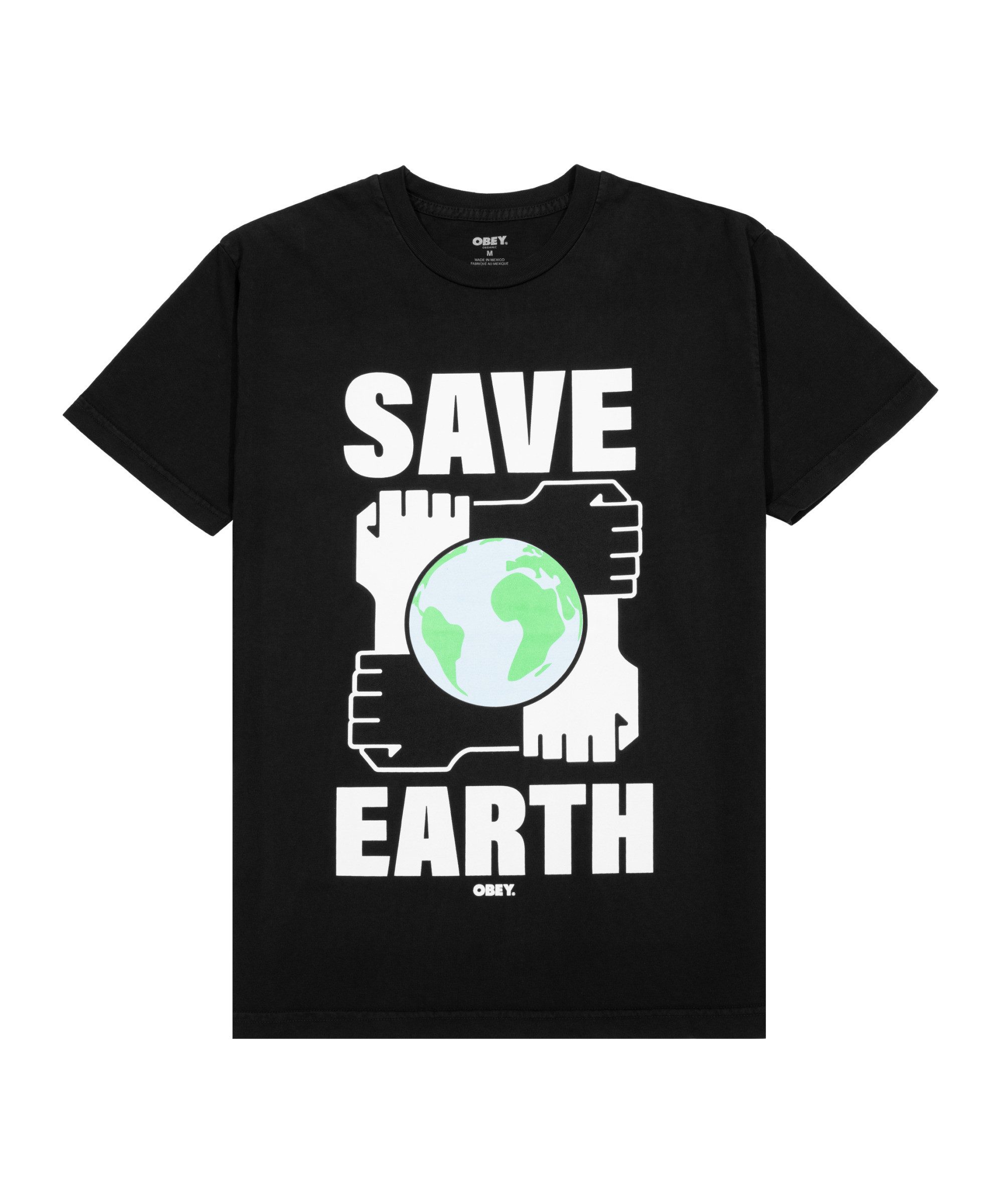 OBEY T-Shirt Obey Save Earth F T-Shirt Weiß Kurzarm-Shirts Baumwolle