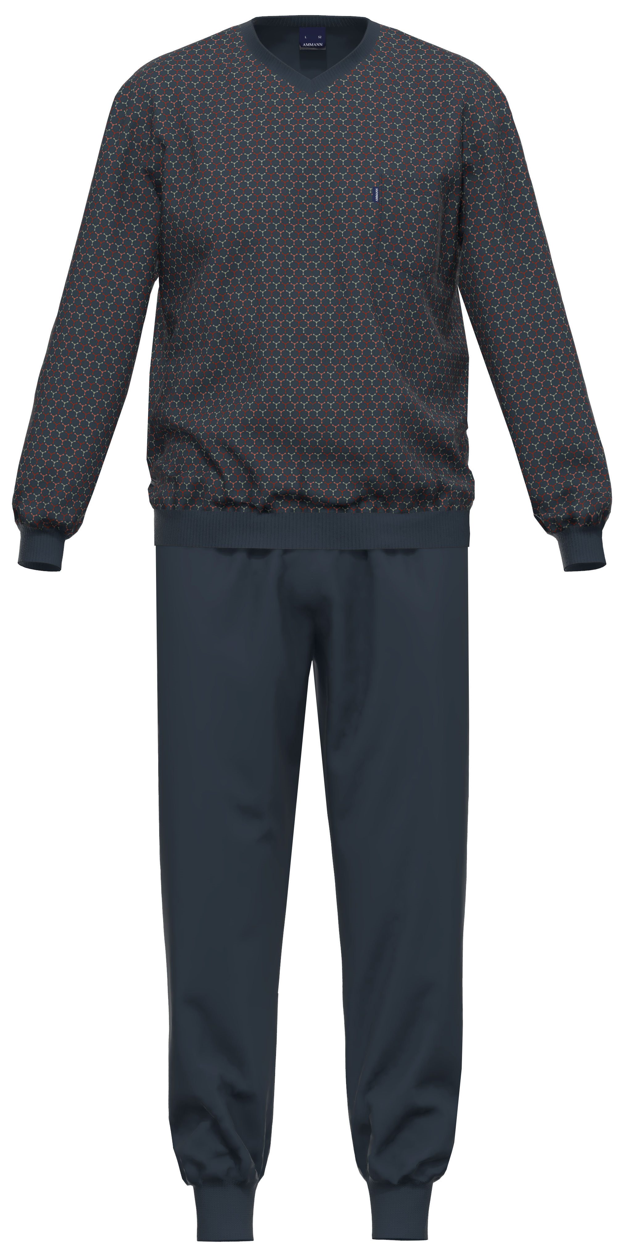 Ammann Schlafanzug Herren Pyjama lang mit Bündchen (2 tlg) Baumwolle