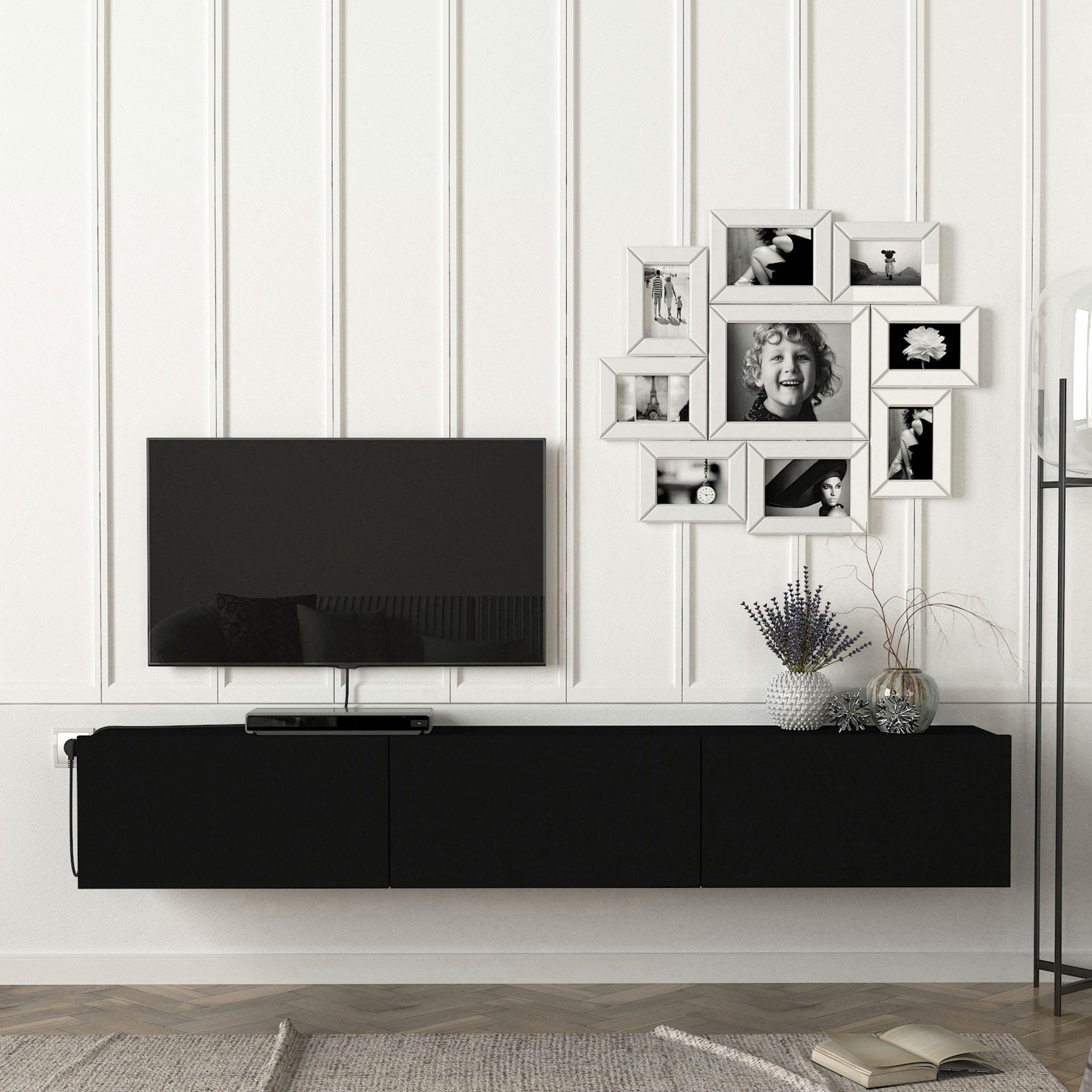 en.casa TV-Schrank »Vihti« Fernsehschrank 180x31x29,5cm Schwarz günstig online kaufen