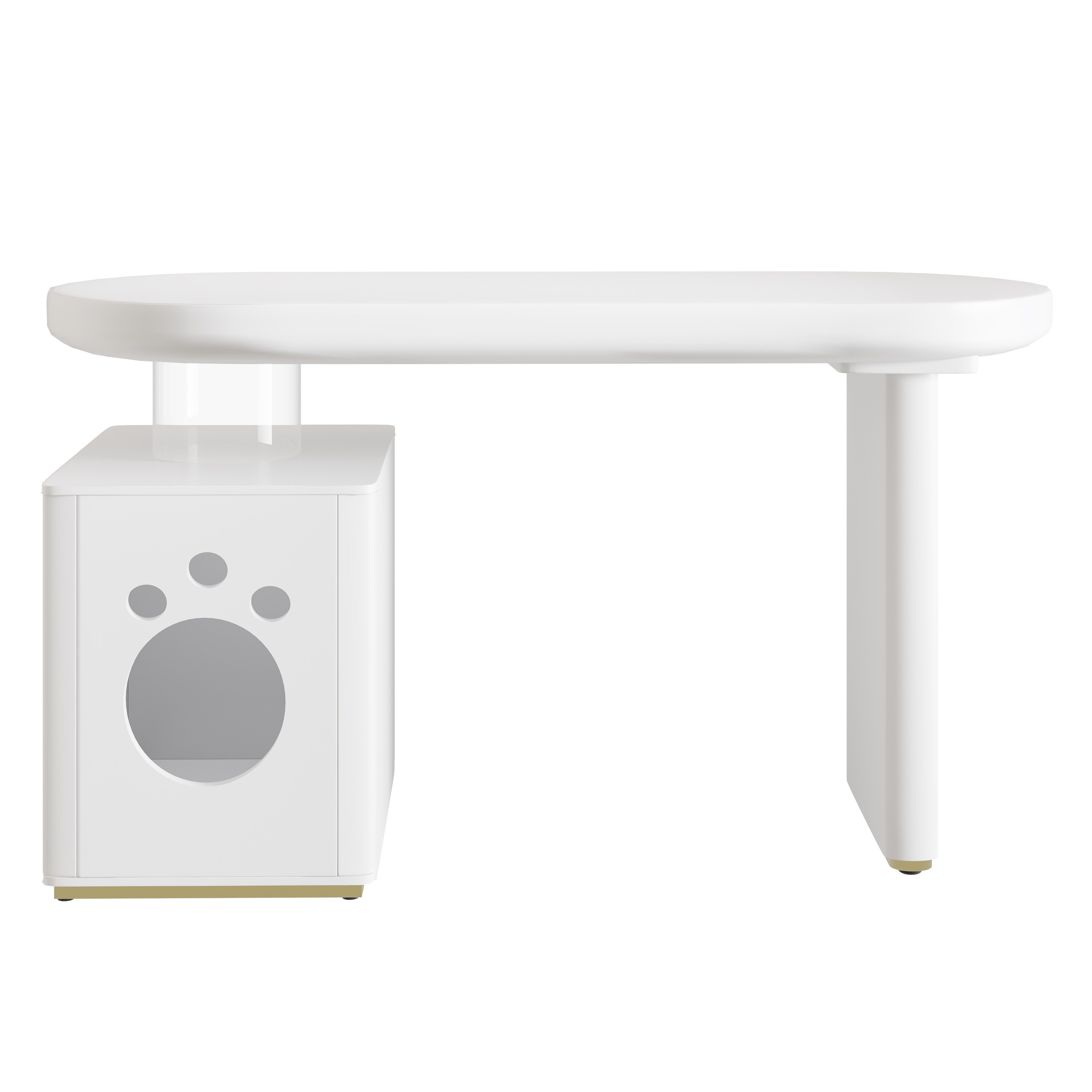Flieks Schreibtisch rechteckiger Tisch mit Stauraum Weiß (117x50x76 cm, Höhe Tischplatte 4,6 cm, 1-St., 1 Tisch), Computertisch Arbeitstisch Bürotisch mit Schrank, abgerundete Kurven