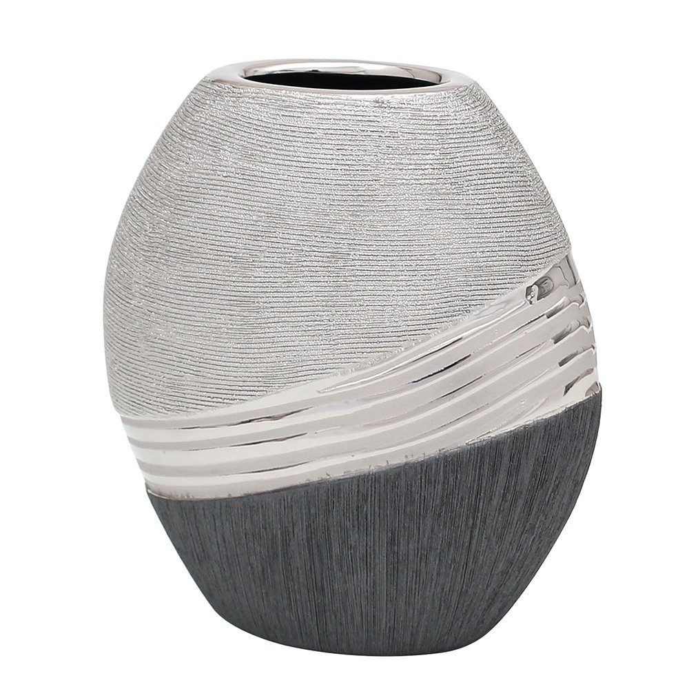 Dekohelden24 Dekovase Edle moderne Deko Designer Keramik Vase in silber- (1 Vase, 1 St)