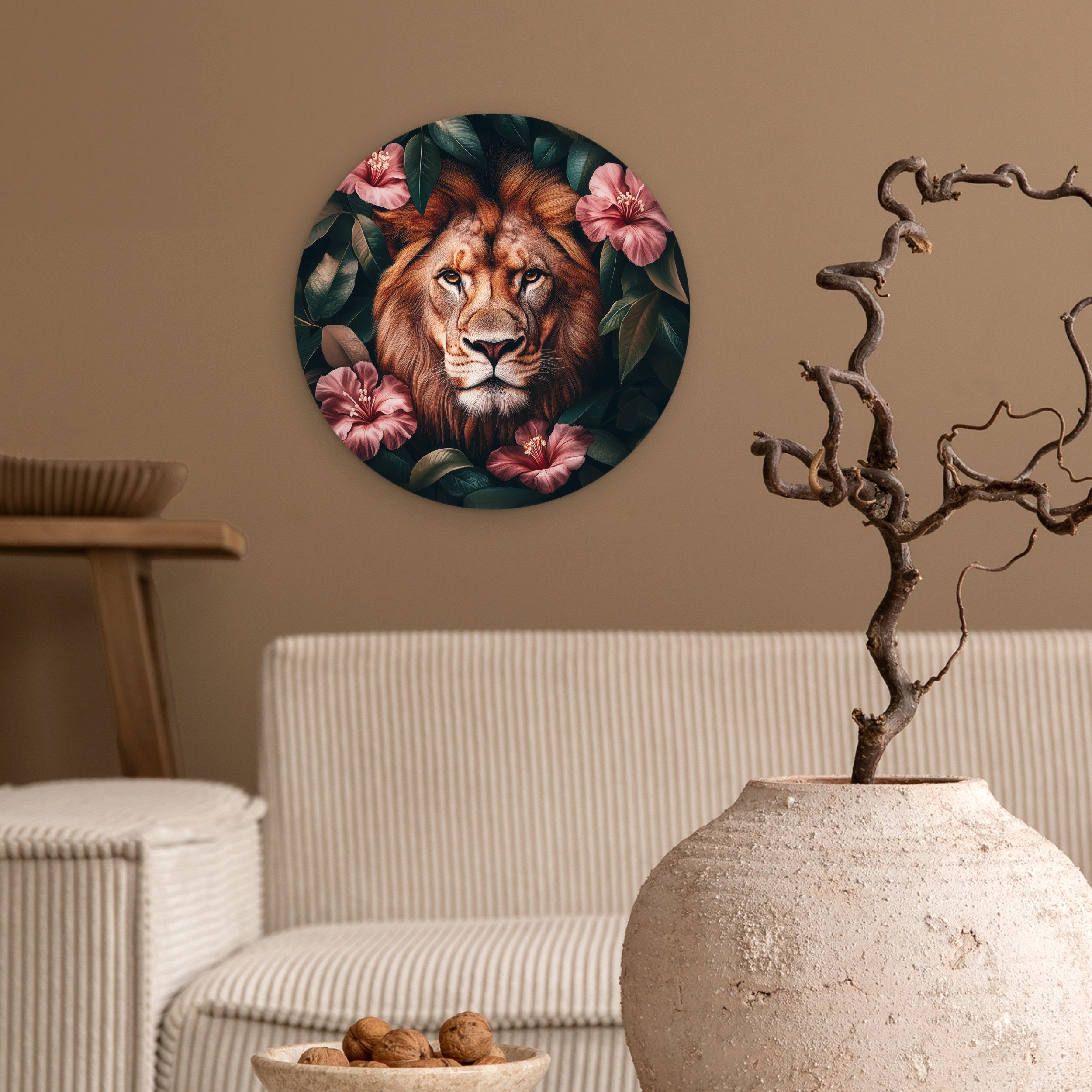 MuchoWow Gemälde Löwe - Rosa Blumen günstig online kaufen