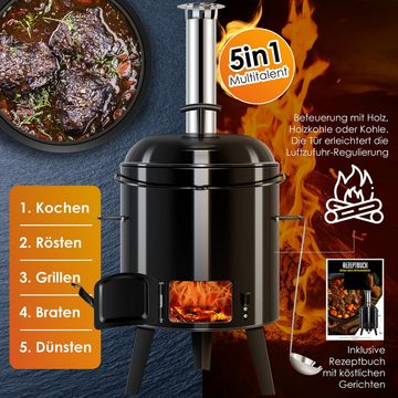 EBUY Feuerstelle Topf, Backofen, Kugelgrill + überdachter Grill, Außenküche, Feldküche, (1-St)