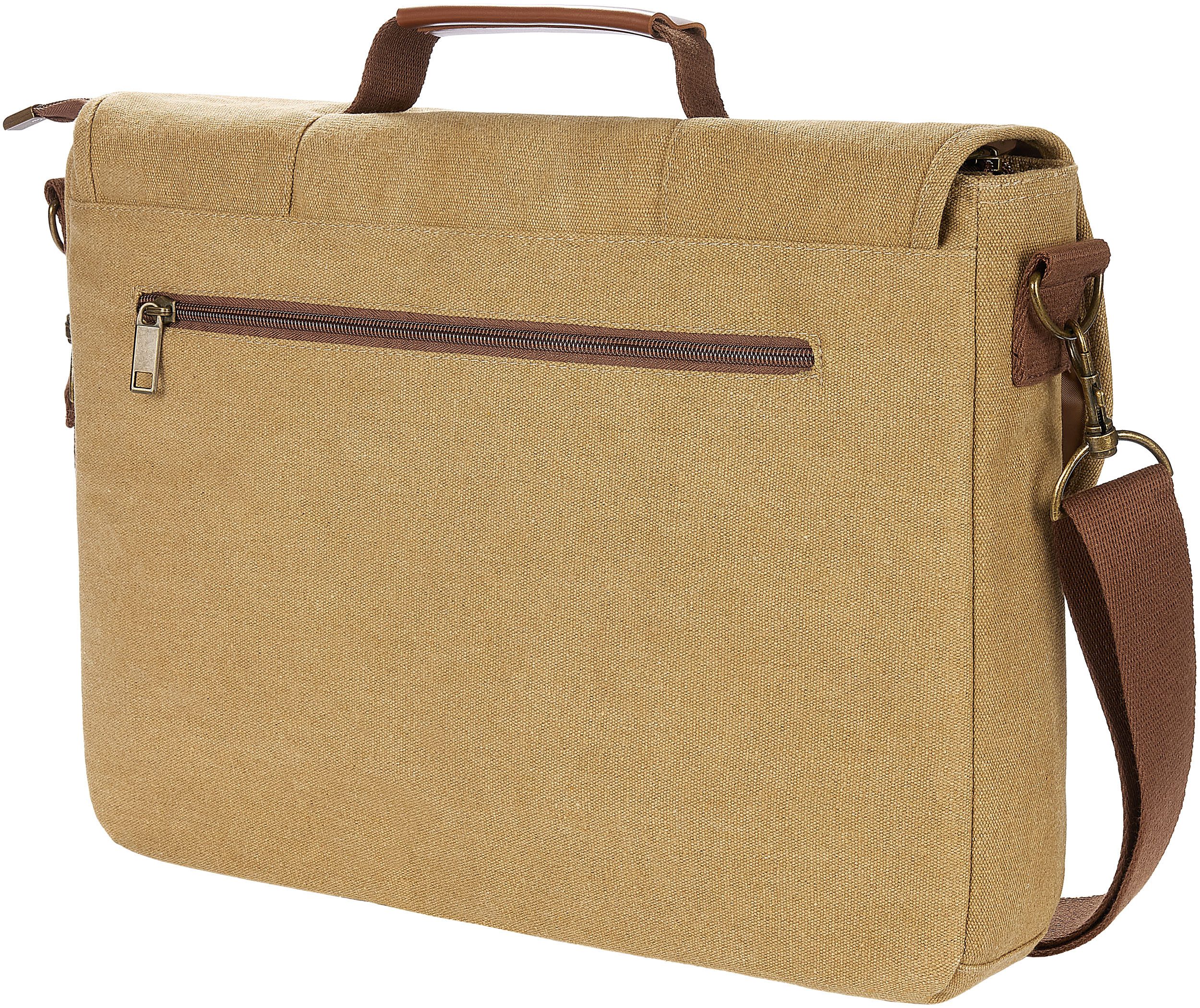 BRUBAKER Laptoptasche "Safari" - Vintage Umhängetasche aus Poly Canvas (Retro Arbeitstasche für Laptop - Messenger Bag, 1-tlg., Braun), Aktentasche für Herren und Damen mit Magnetverschluss
