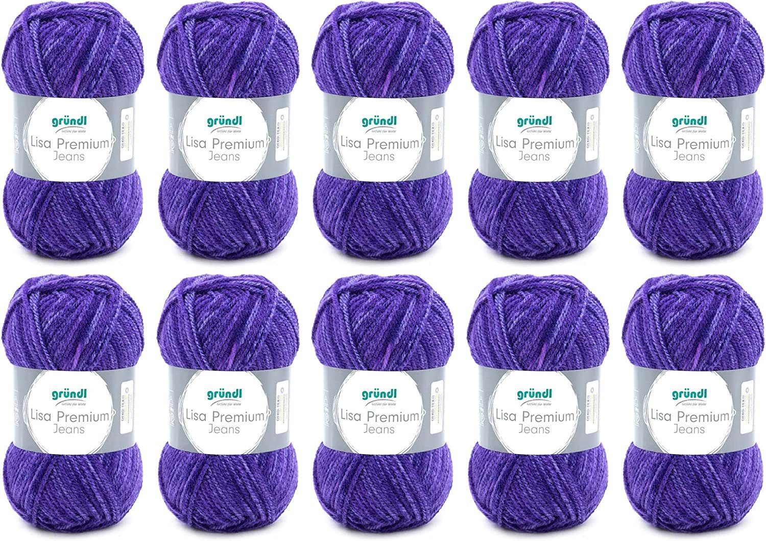 Gründl Lisa Premium Jeans Wolle zum Stricken Häkeln Woll-Paket 10x50g Häkelwolle, (Strickgarn, Strickwolle), Handstrickgarn zum Handarbeiten