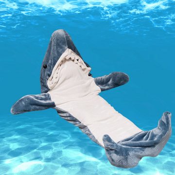 Wohndecke Hai Decke zum Anziehen Kostüm, Hai Anzug Shark Blanket Schlafanzug, Lucadeau, Kuscheldecke mit Ärmeln, Kinder Schlafsack, Pyjama