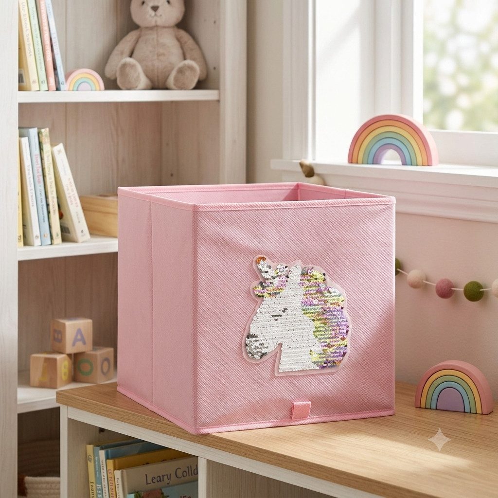 Home-trends24.de Faltbox Aufbewahrung Faltbox für Kinder Einhorn Pailletten Rosa Set (2 St)