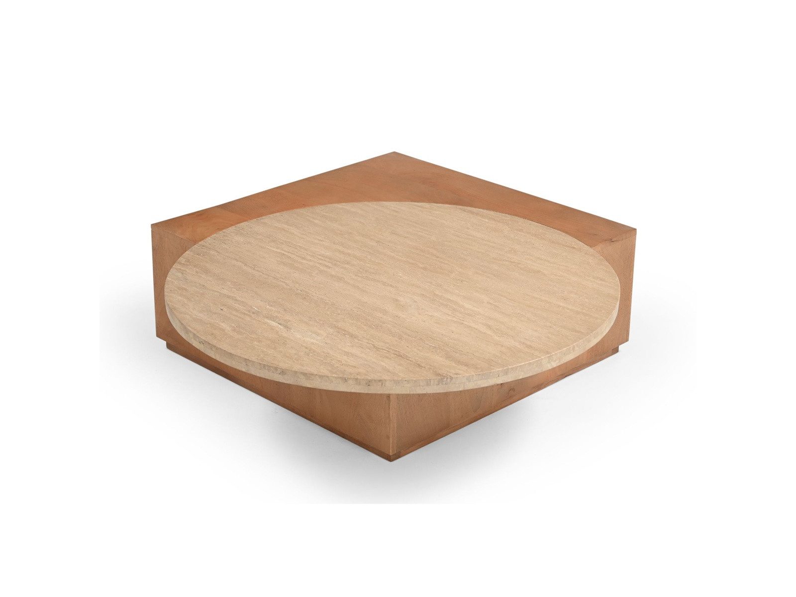 Villa Möbel Couchtisch Numa (Packung, 1-St., 1 St. Couchtisch), Runde Travertin-Tischplatte auf massivem Mangoholz-Korpus