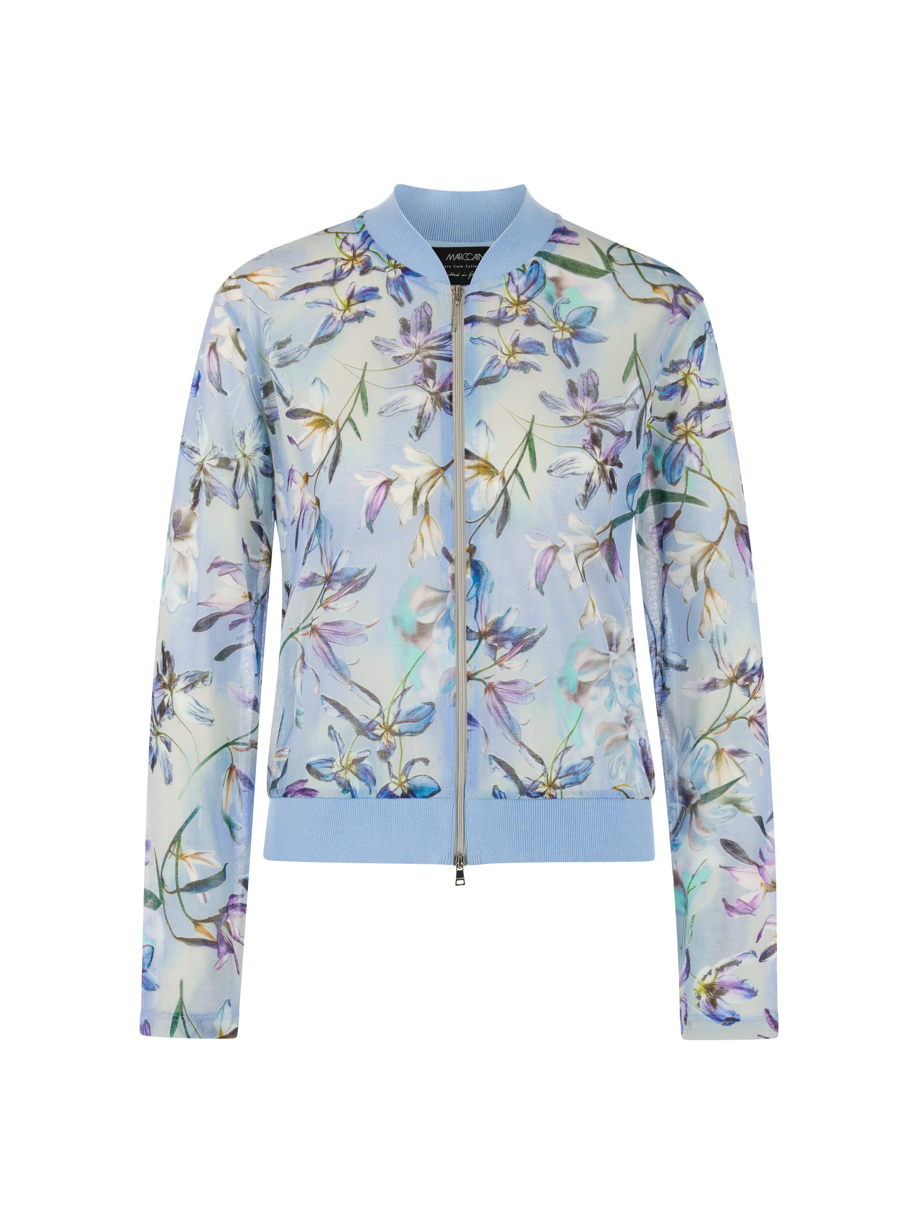 Marc Cain Strickjacke Serene Hues Premium Damenmode Allover-Blumenmotiv, im Blouson-Stil, 2-Wege-Reißverschluss