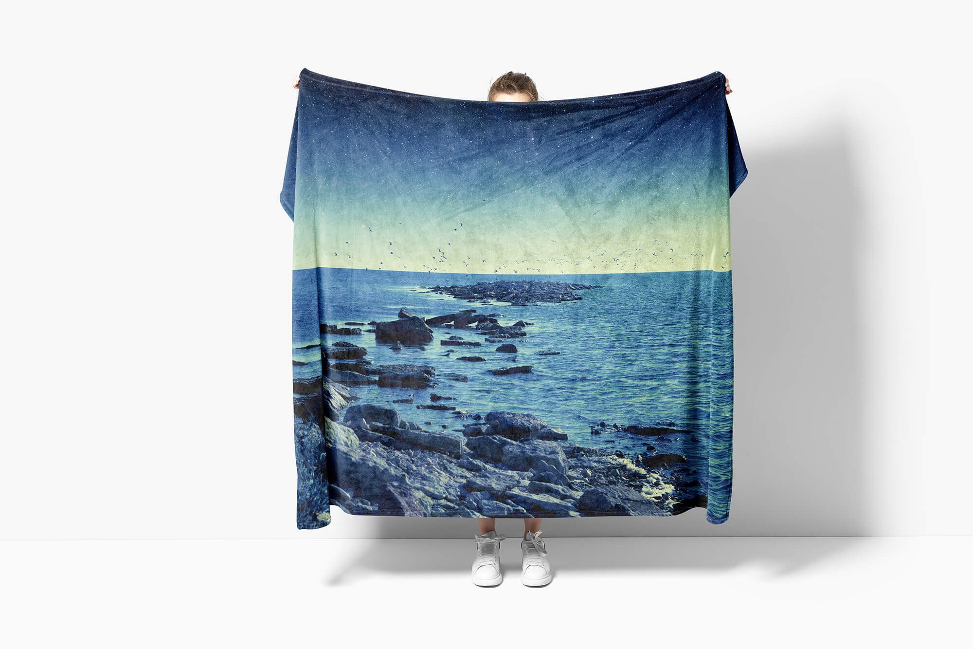 Handtuch Handtücher mit Sterne, Fotomotiv Kuscheldecke Strandhandtuch Art Sinus Baumwolle-Polyester-Mix Steine (1-St), Saunatuch Handtuch Meer