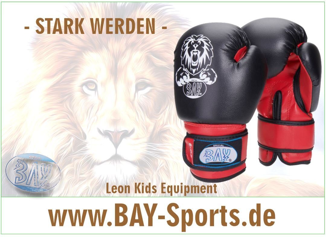 BAY-Sports Boxhandschuhe Leon Kinderboxhandschuhe schwarz/rot Kids Boxen Kickboxen