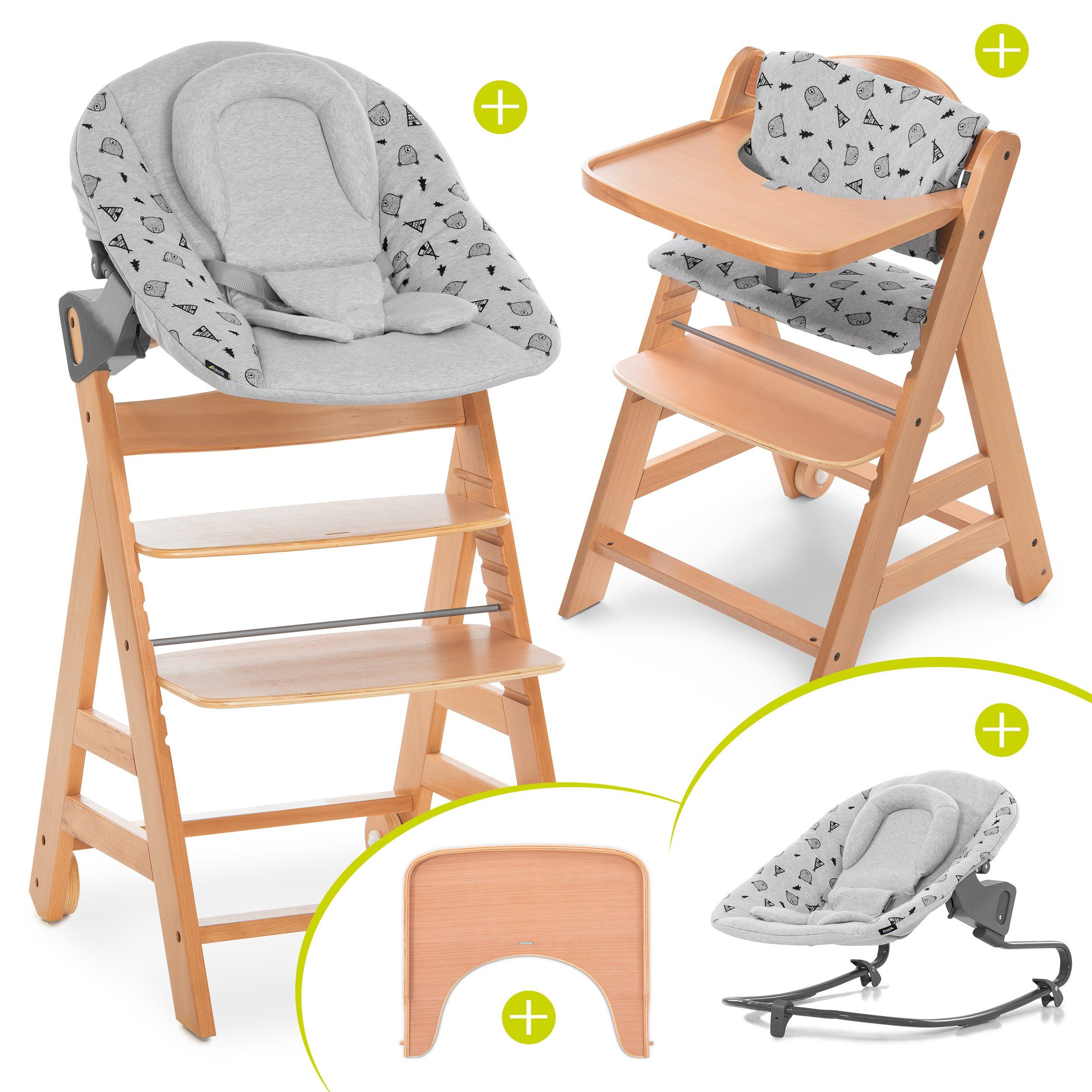 Hauck Hochstuhl Alpha Move Natur Newborn Set (5 St), Holz Babystuhl ab  Geburt mit Liegefunktion inkl. Aufsatz für Neugeborene (Wippe), Tisch,  Sitzauflage - mitwachsend, höhenverstellbar