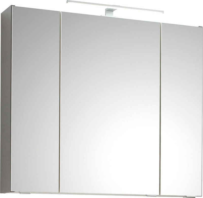 Saphir Spiegelschrank Quickset 357 Badschrank, 3 Spiegeltüren, 6 Einlegeböden, 80 cm breit inkl. LED-Beleuchtung, Türdämpfer, Schalter-/Steckdosenkombination