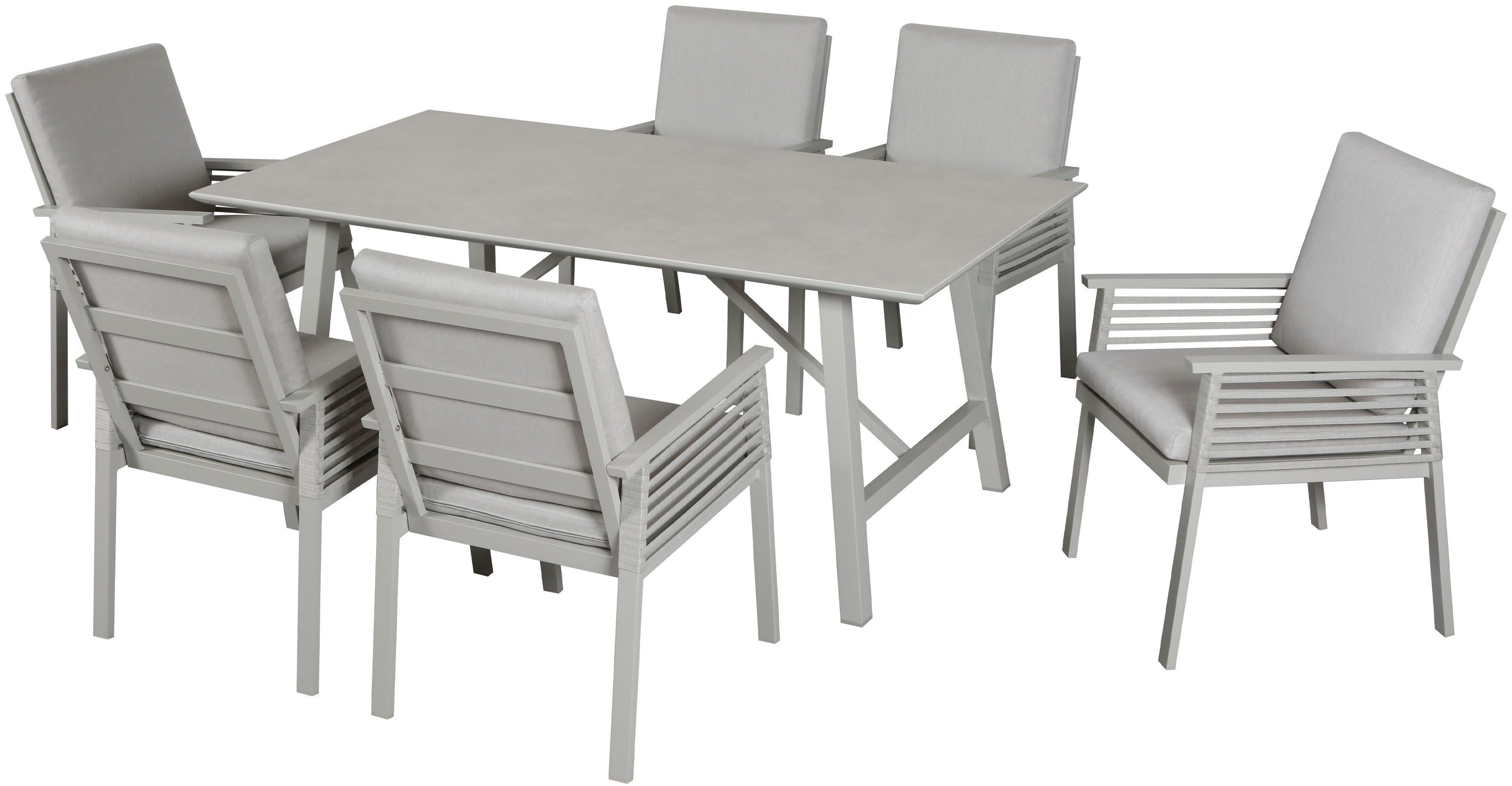 KONIFERA Garten-Essgruppe Edessa, TOPSELLER!, (Set, 19-tlg., 6x Sessel, 6x Sitzauflagen, 6x Rückenauflagen,1x Tisch), bestehend aus 6 Sesseln mit Auflagen, 1 Tisch. Reduzierter Preis € 1.199,99. Unverbindliche Preisempfehlung € 2.099,99