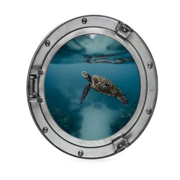 K&L Wall Art Gemälde Metallposter Schildkröte Maritime Wanddeko Bullauge U-Boot Ozean, Metalloptik Wandbild Ø 20cm