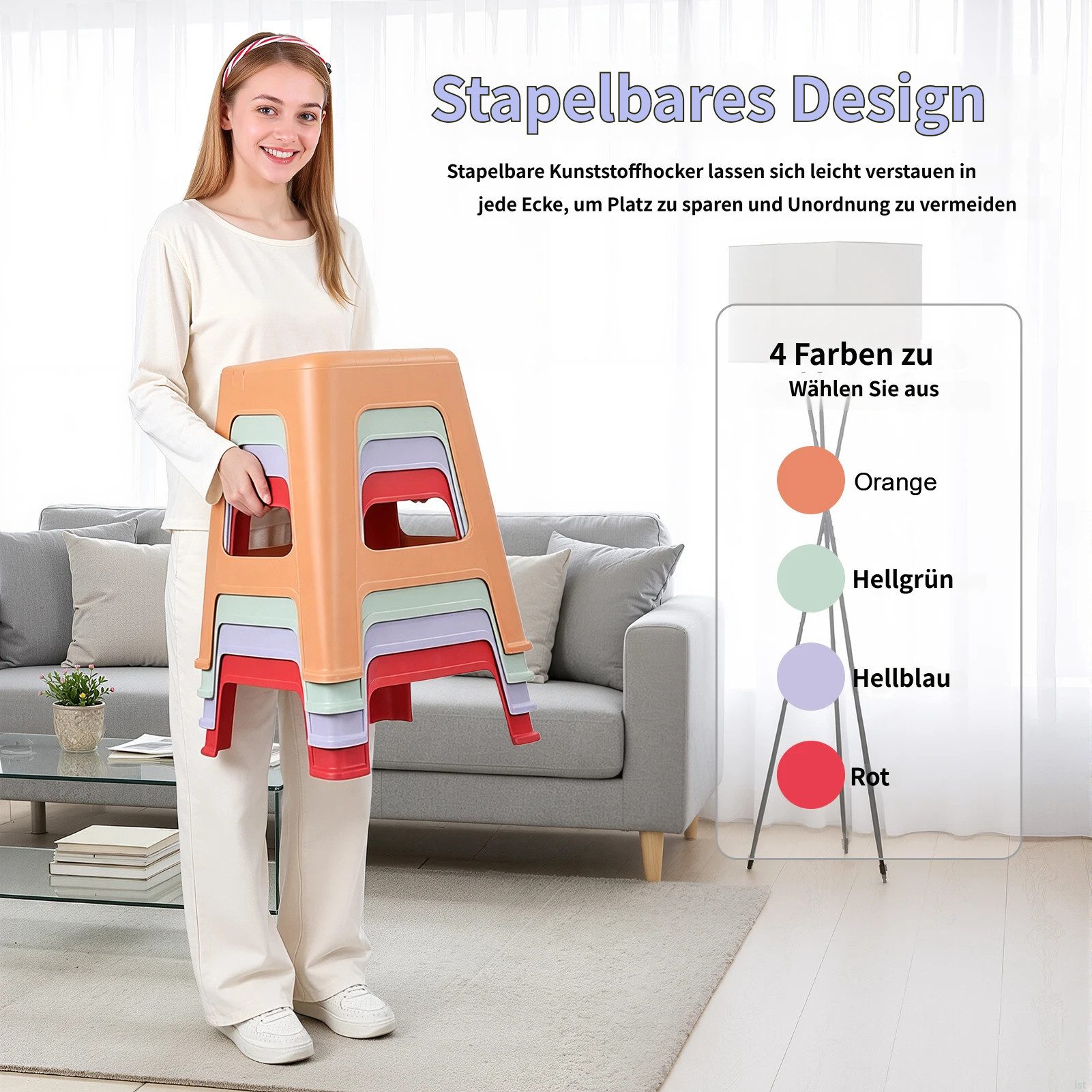 Rutaqian Sitzhocker 10 stapelbare Hocker für Klassenzimmer, 47 cm hoch, Kunststoffhocker, Tragbare Stühle ohne Rückenlehne für Klassenzimmer Büro und Zuhause – Bild 3 von 5