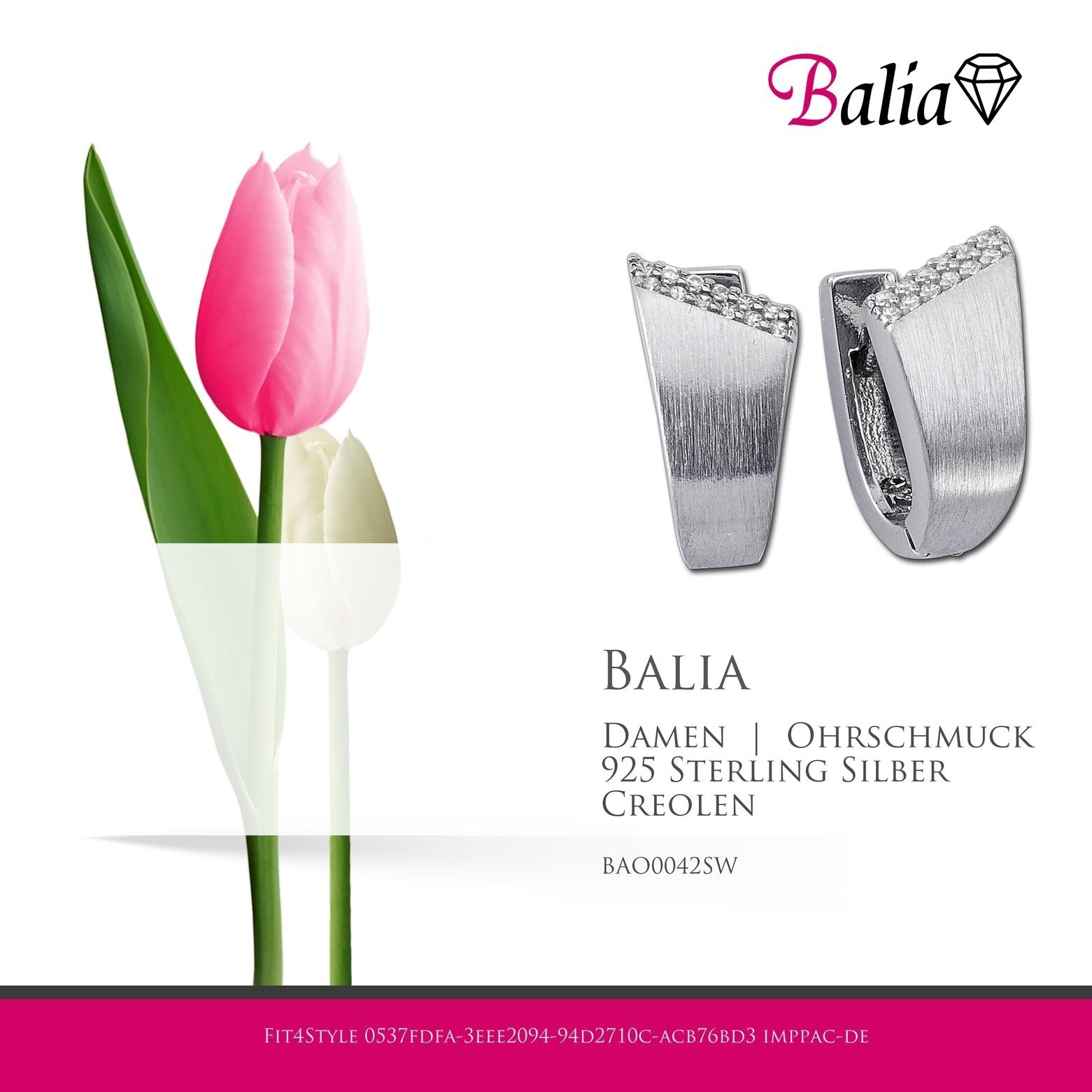 Balia Paar Creolen Balia Silber, silber Silber Creolen Fountain Farbe: weiß, matt 925 925 Sterling Damen aus Damen (Creolen), Creolen