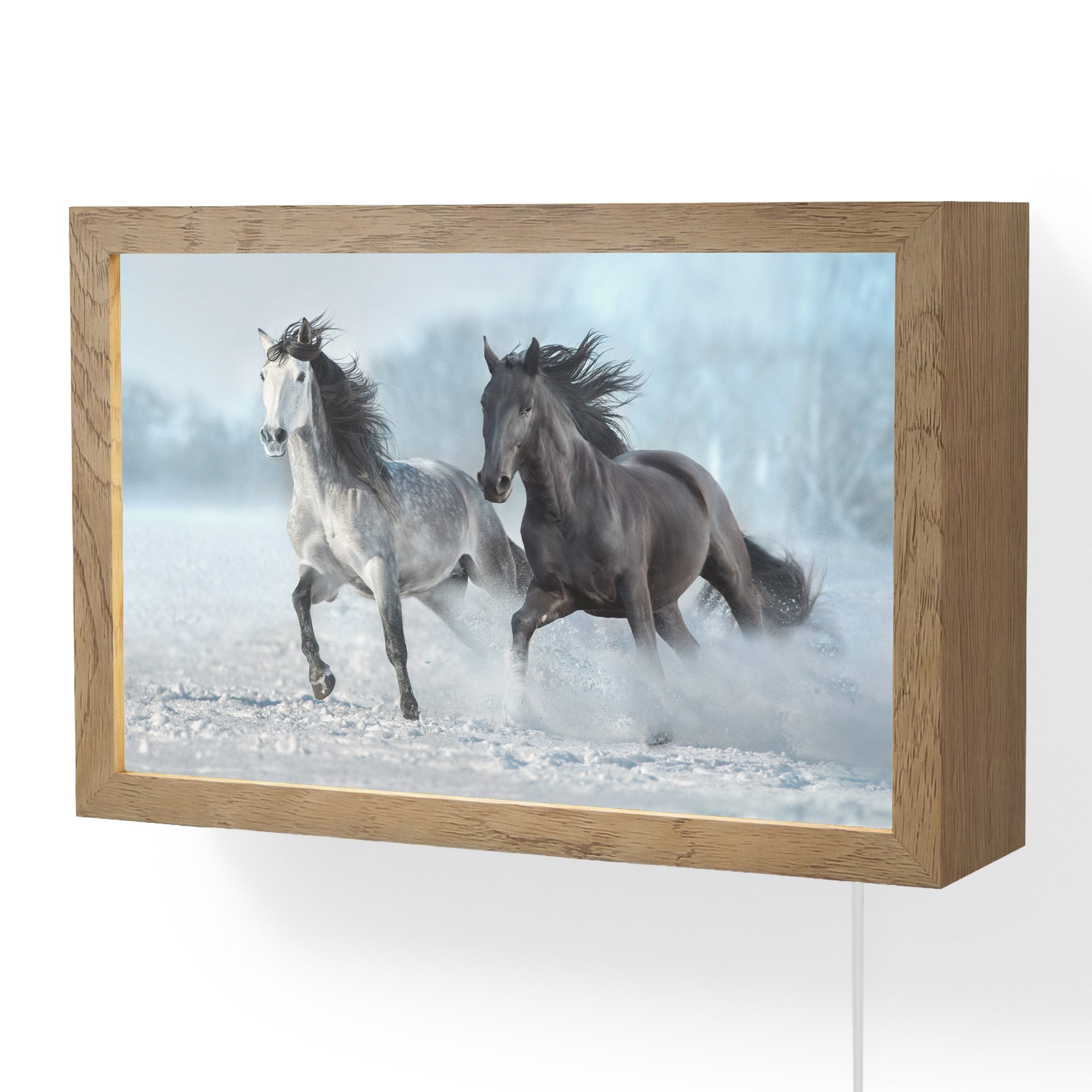 OnlyWow Wandleuchte Lightbox Pferde - Winter - Tiere - Natur - Schnee, Dimmbar, Farbwechsel, LED, Warmweiß, Kaltweiß, Neutralweiß Einstellbar, Wandlampe Innen, Dimmbar, mit Kabel, LED, Modern, Schlafzimmer