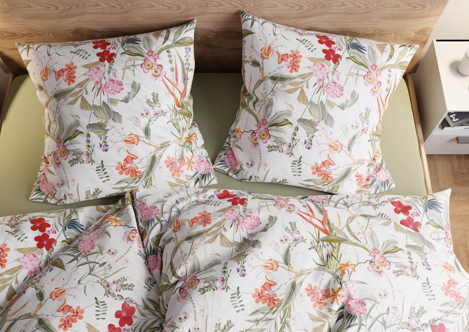 BETTWAESCHE-MIT-STIL Bettwäsche Mako Satin Bettwäsche Tropical Flowers, Mako-Satin, 2 teilig, Mako-Satin