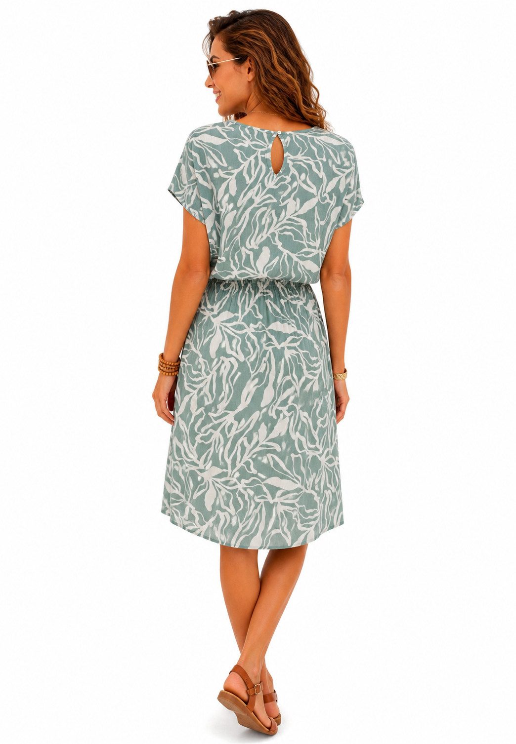 Eight2Nine Sommerkleid Damen Luftiges Sommerkleid aus Viskose mit Bindegürtel Sommerkleid