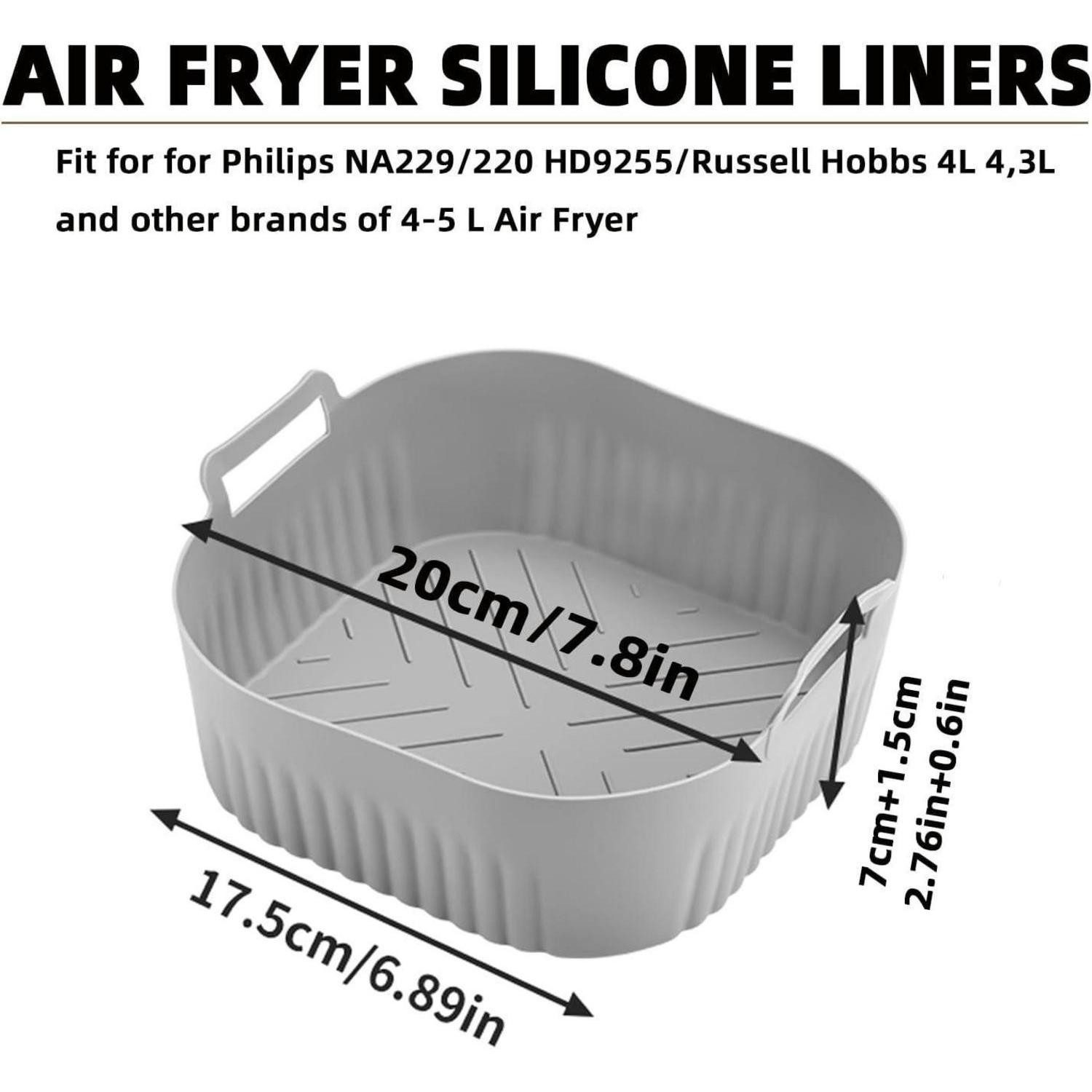 LuxusKollektion Frittiereinsatz Silikonform Airfryer Einsatz 2Stück 4L 4.1L für 4–5 L Grau und Schwarz