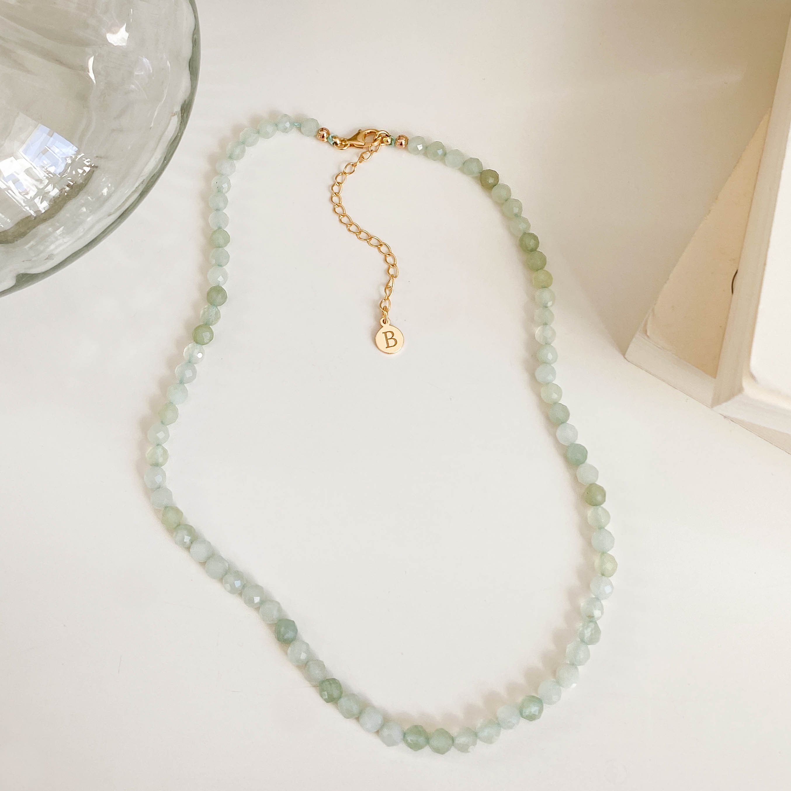 Brandlinger Perlenkette Halskette Zaria, Silber 925 vergoldet, Jade