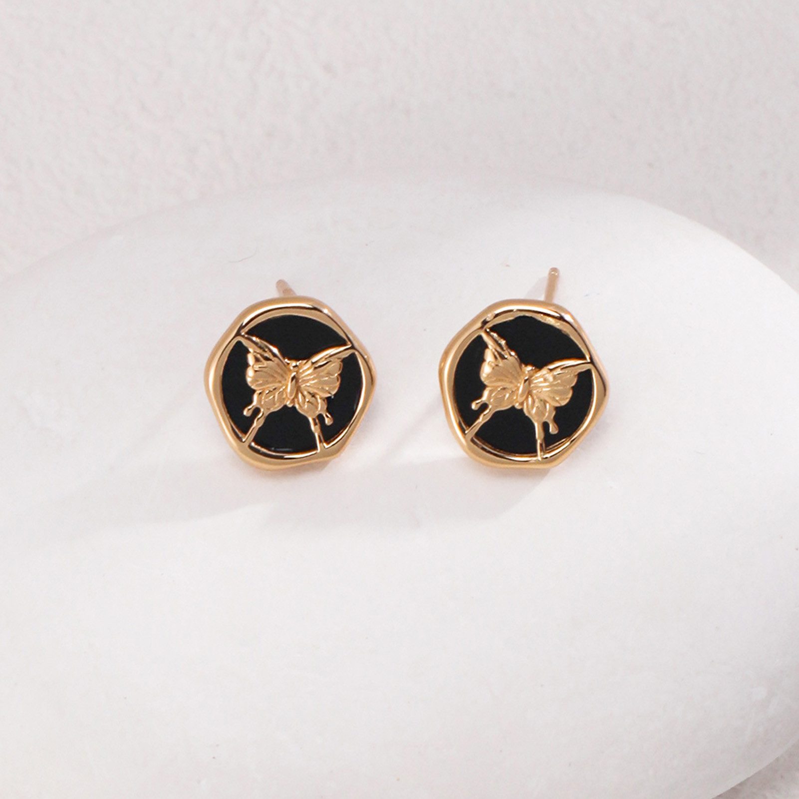 Jumpeak Paar Ohrstecker ohrringeschwarzdamen,ohrringeschmetterling,ohrringesilber925vergoldet, ohrringe schwarz,ohrringe silber 925,damen geschenk,tochter geschenk