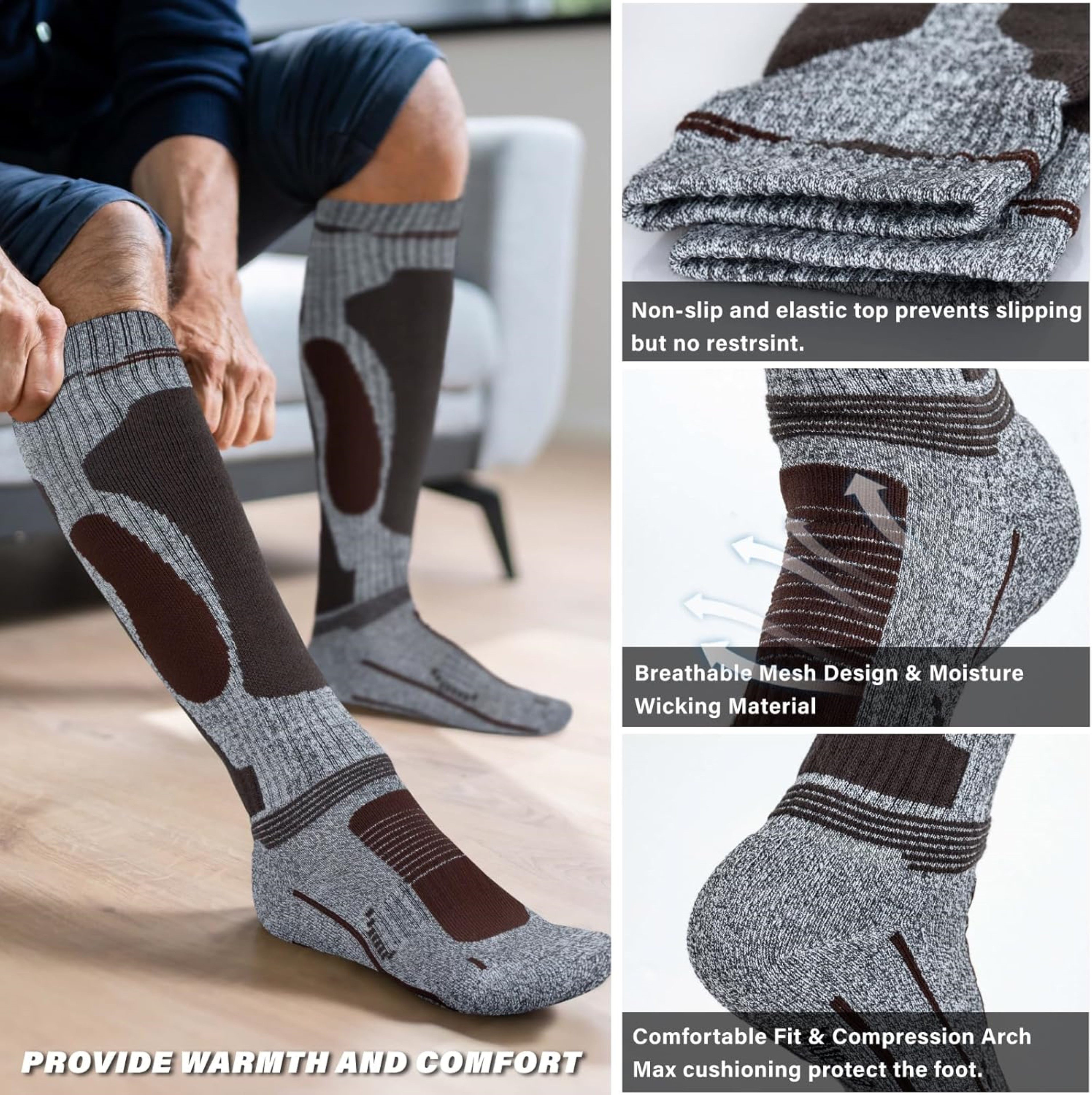 LaCute Skisocken Thermo Skisocken Merinowolle 2er-Set für Damen & Herren Outdoor (2er-Pack funktioneller Merinowoll-Kompressionssocken, 2-Paar, 2 Paar Thermosocken für Damen & Herren aus Merinowolle) Thermo-Kompressionssocken mit Merinowolle