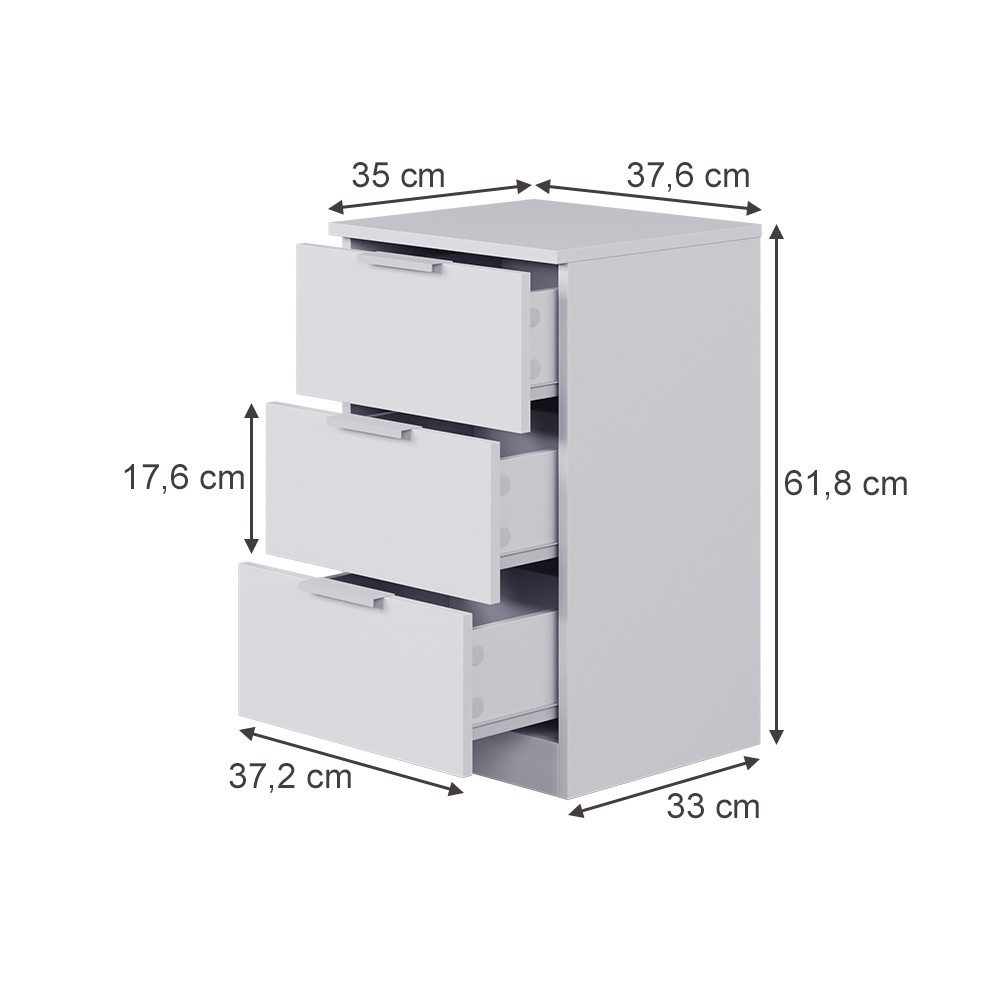 Vicco Nachtschrank Fino, Weiß, 37.6 x 61.8 cm mit 3 Schubladen (1-St)