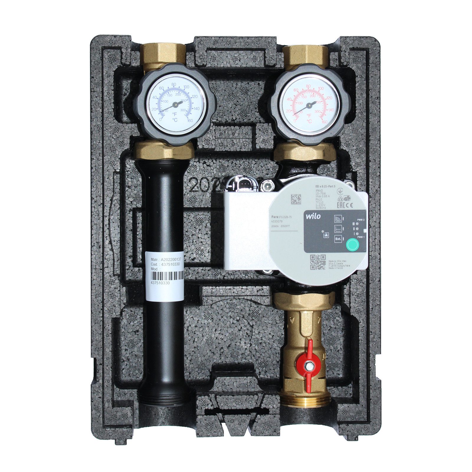 Environ Fußbodenheizung EcoMix Heizkreispumpengruppe direkt mit Kugelhahn und Wilo Para STG 25