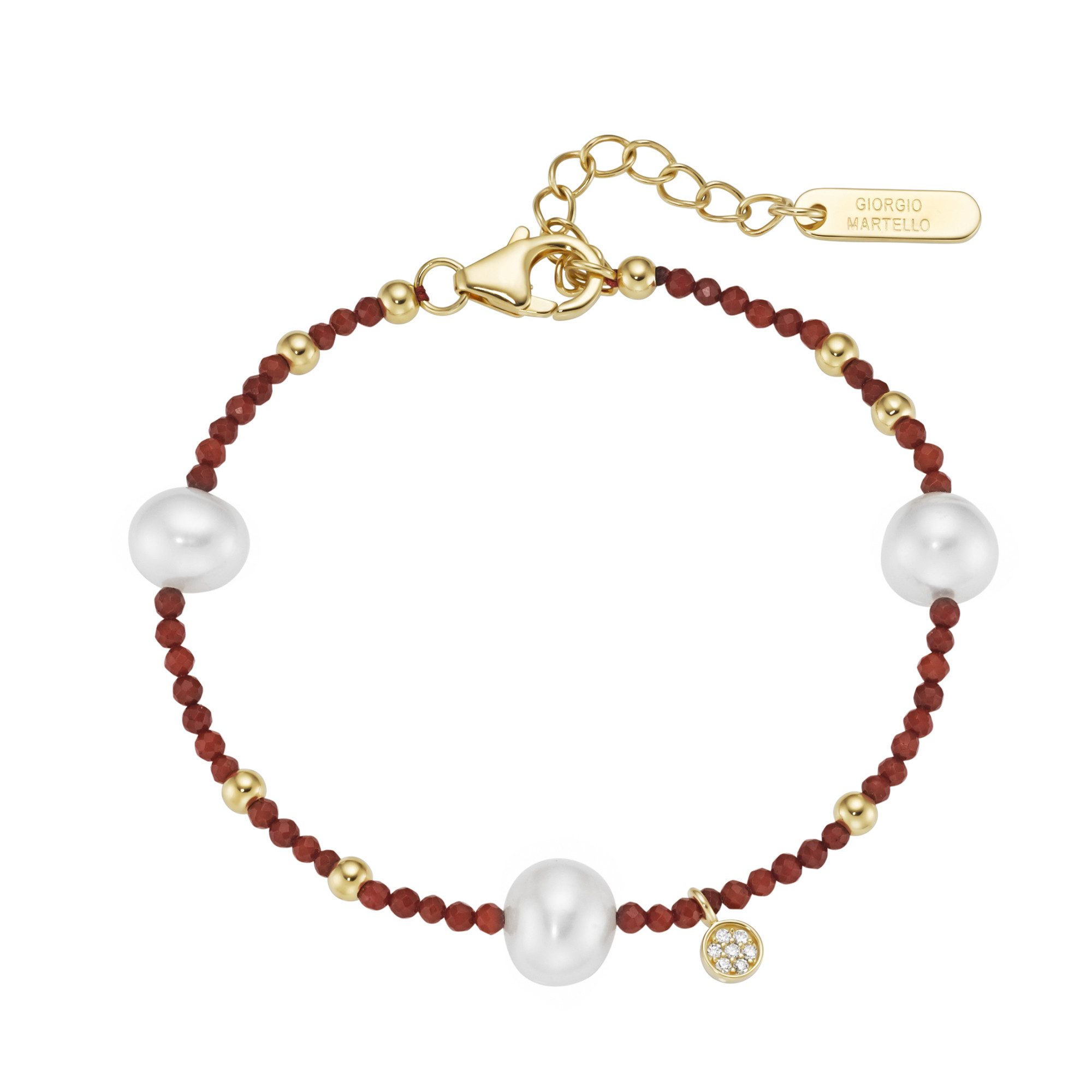 GIORGIO MARTELLO MILANO Armband mit Süßwasser-Perlen und Ziersteinen, Silber 925