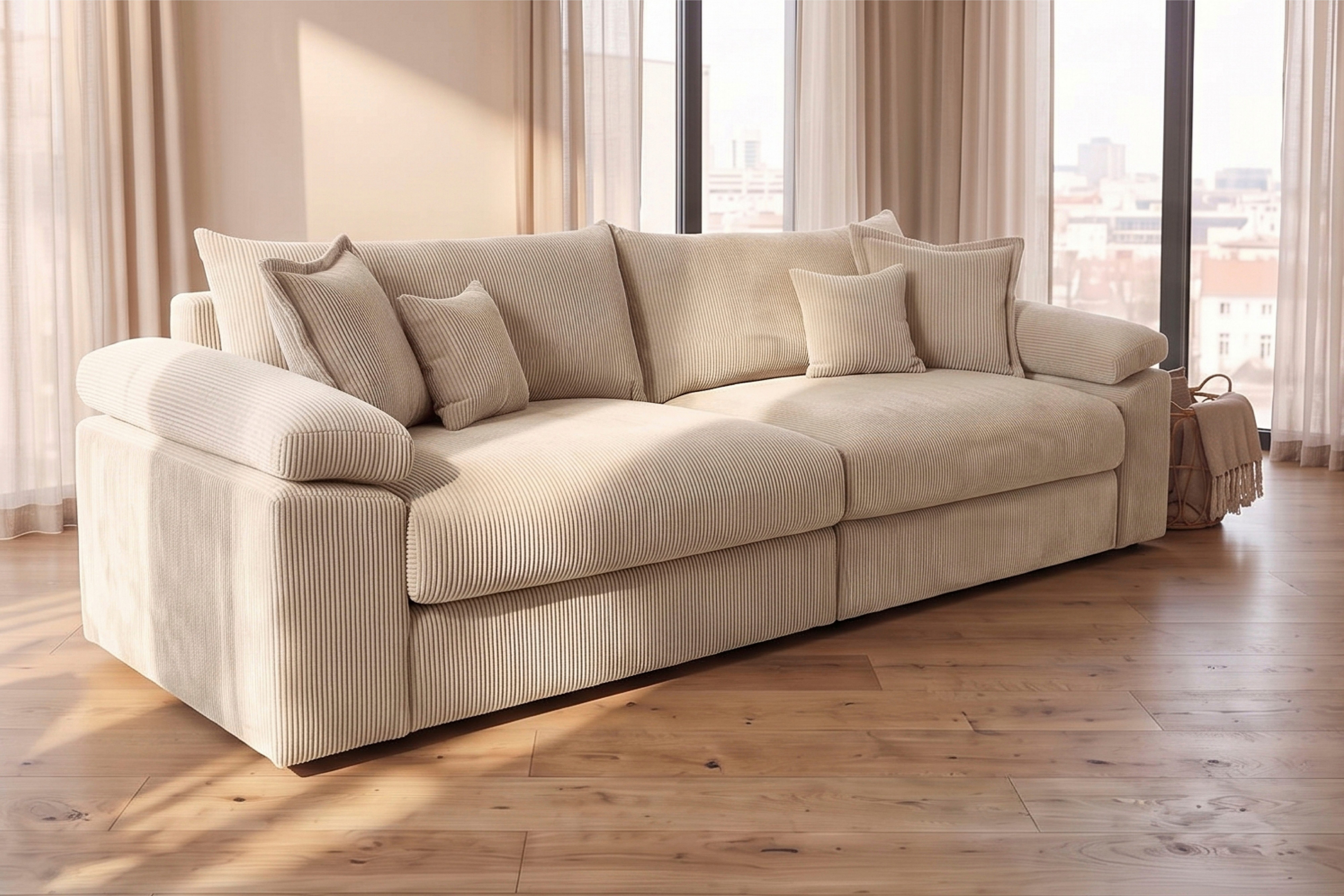OTTO home Big-Sofa Soft&Cosy XXL, B: 303 cm - OTTO. Verlässliche Qualität., Mega-Sofa, Cord oder Chenille-Struktur, mit Federkern & 4 Zierkissen