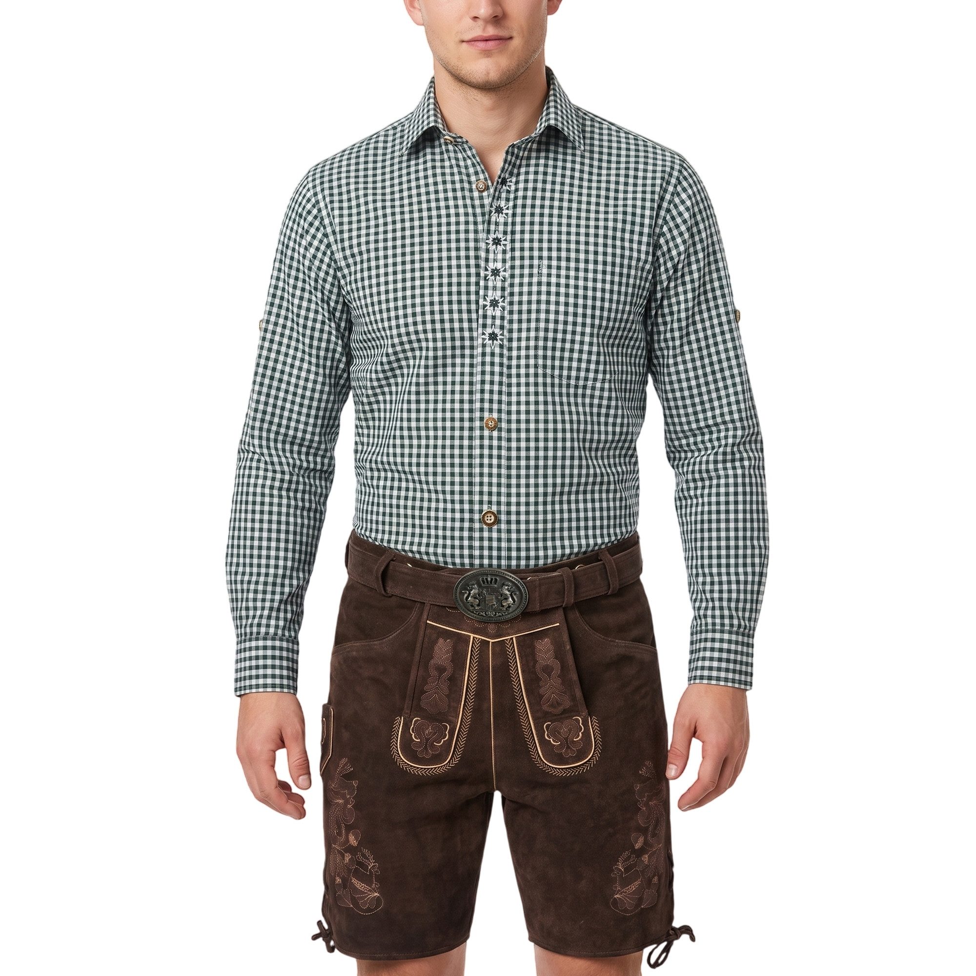 German Wear Trachtenhemd GW120x-EW Trachtenhemd für Trachtenlederhose mit Edelweiß-Stickerei karo