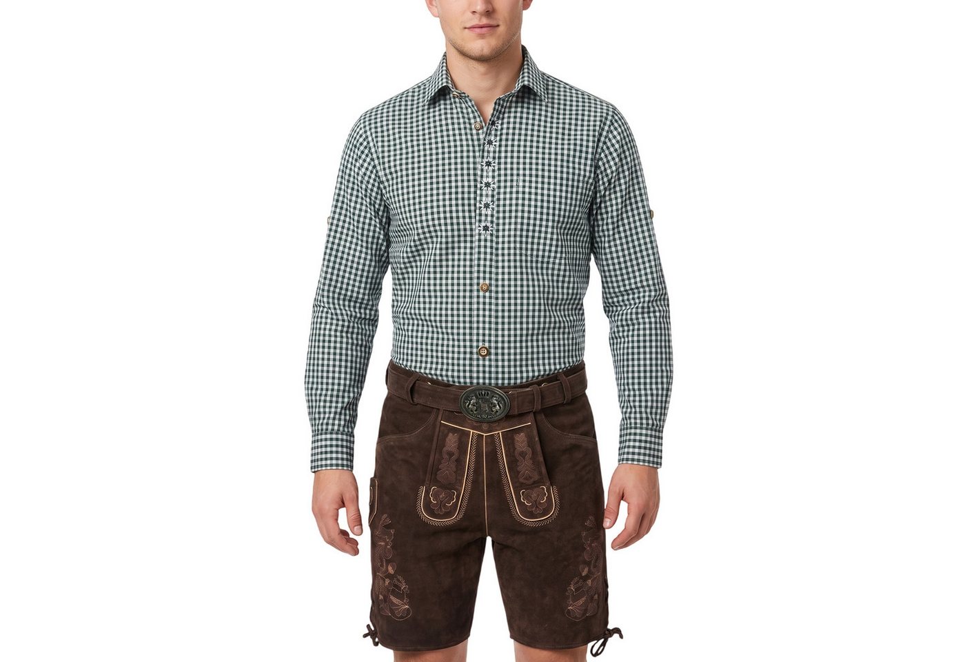 German Wear Trachtenhemd GW120x-EW Trachtenhemd für Trachtenlederhose mit Edelweiß-Stickerei karo