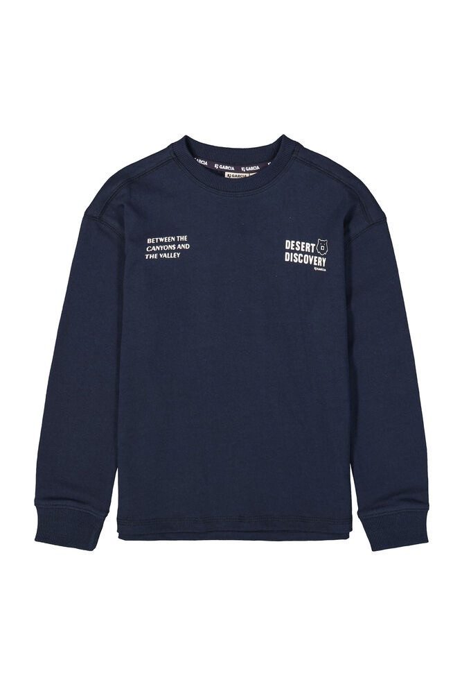 Garcia Langarmshirt Dunkelblaues Langarmshirt -lässiger Look mit modernem Textprint
