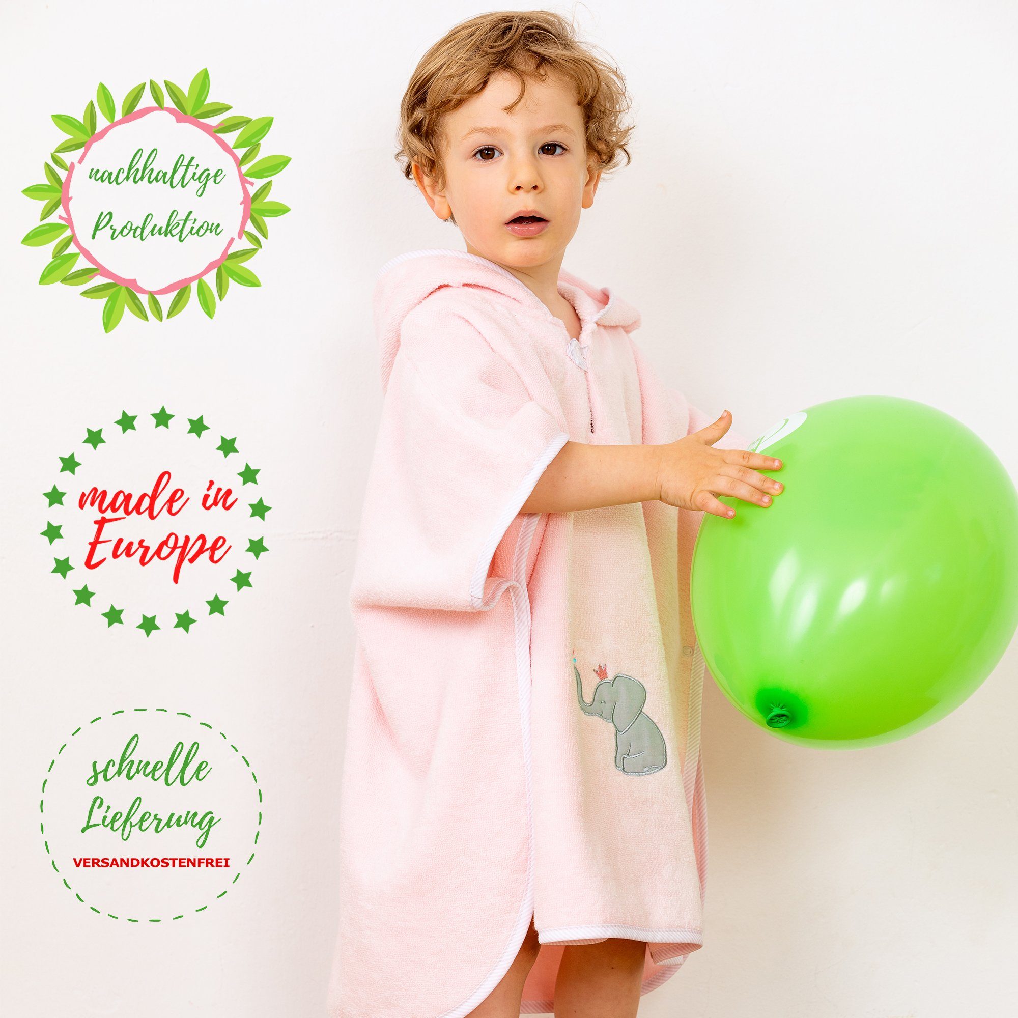 Smithy Badeponcho Badeponcho Baby Kind mit Premium Baumwolle, Frottee, Druckknopf am Armloch