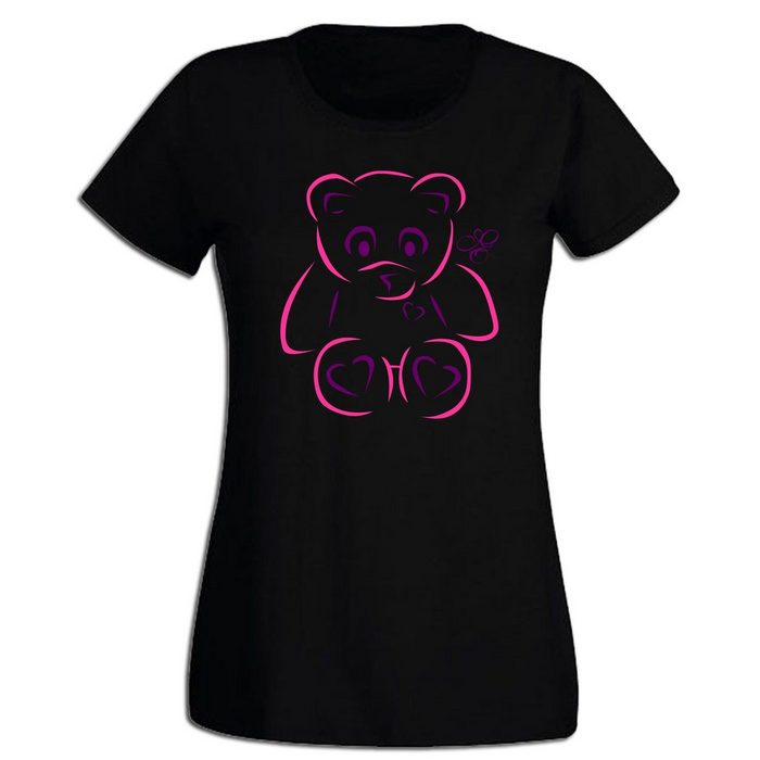 G-graphics T-Shirt Damen T-Shirt - Teddy mit trendigem Frontprint • Aufdruck auf der Vorderseite • Print / Motiv • Pink-Purple-Collection • für jung & alt