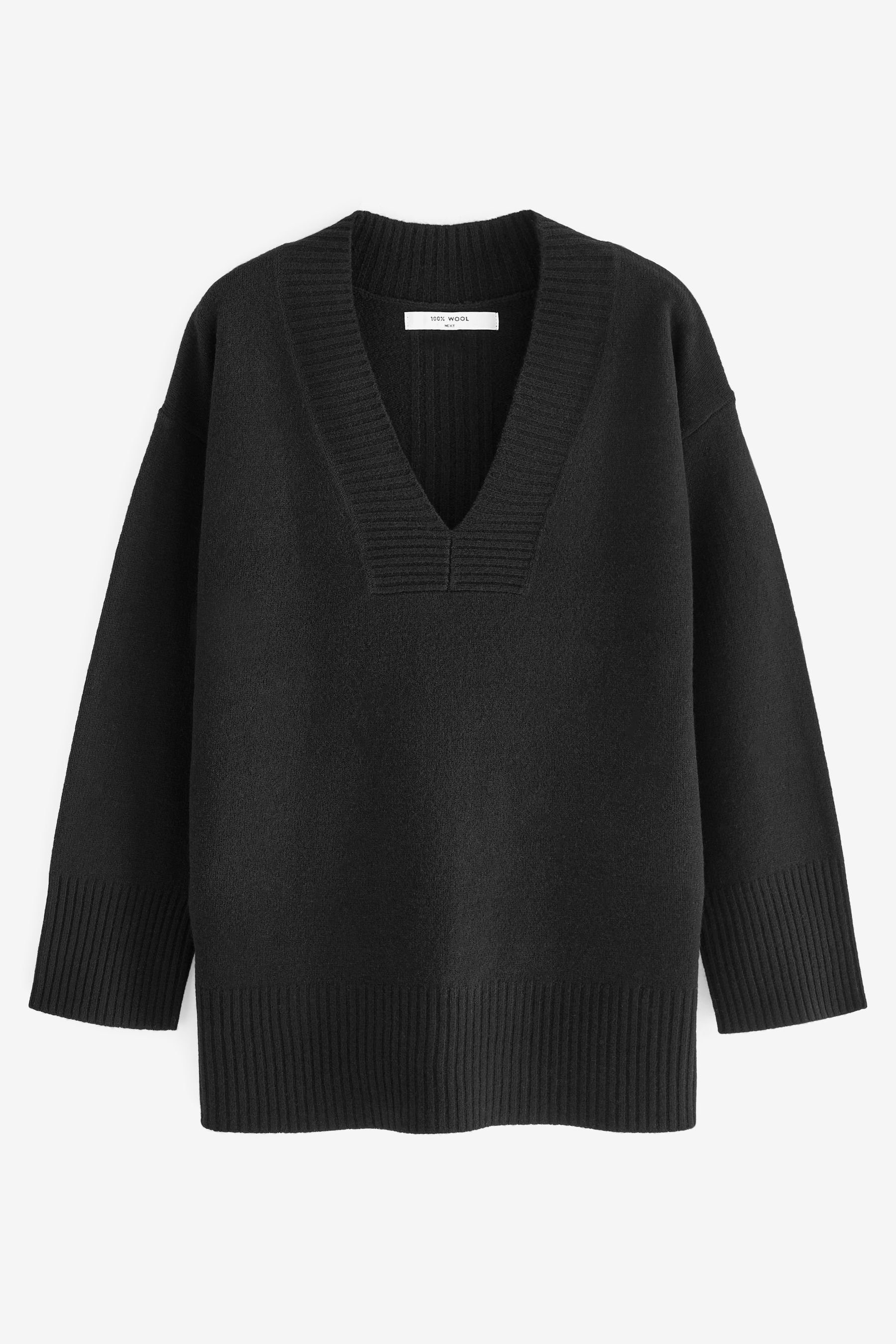 Next V-Ausschnitt-Pullover Premium-Pullover mit V-Ausschnitt 100 % Wolle (1-tlg) Black