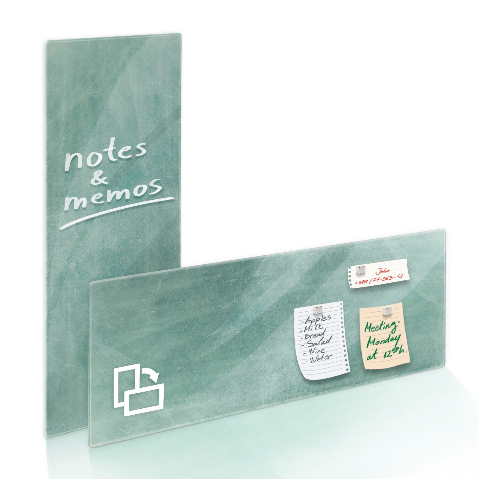 Kubus Memoboard Design-Glas-Memoboard, Inkl. Montagematerial & Magnete, Verschiedene Größen & Farben