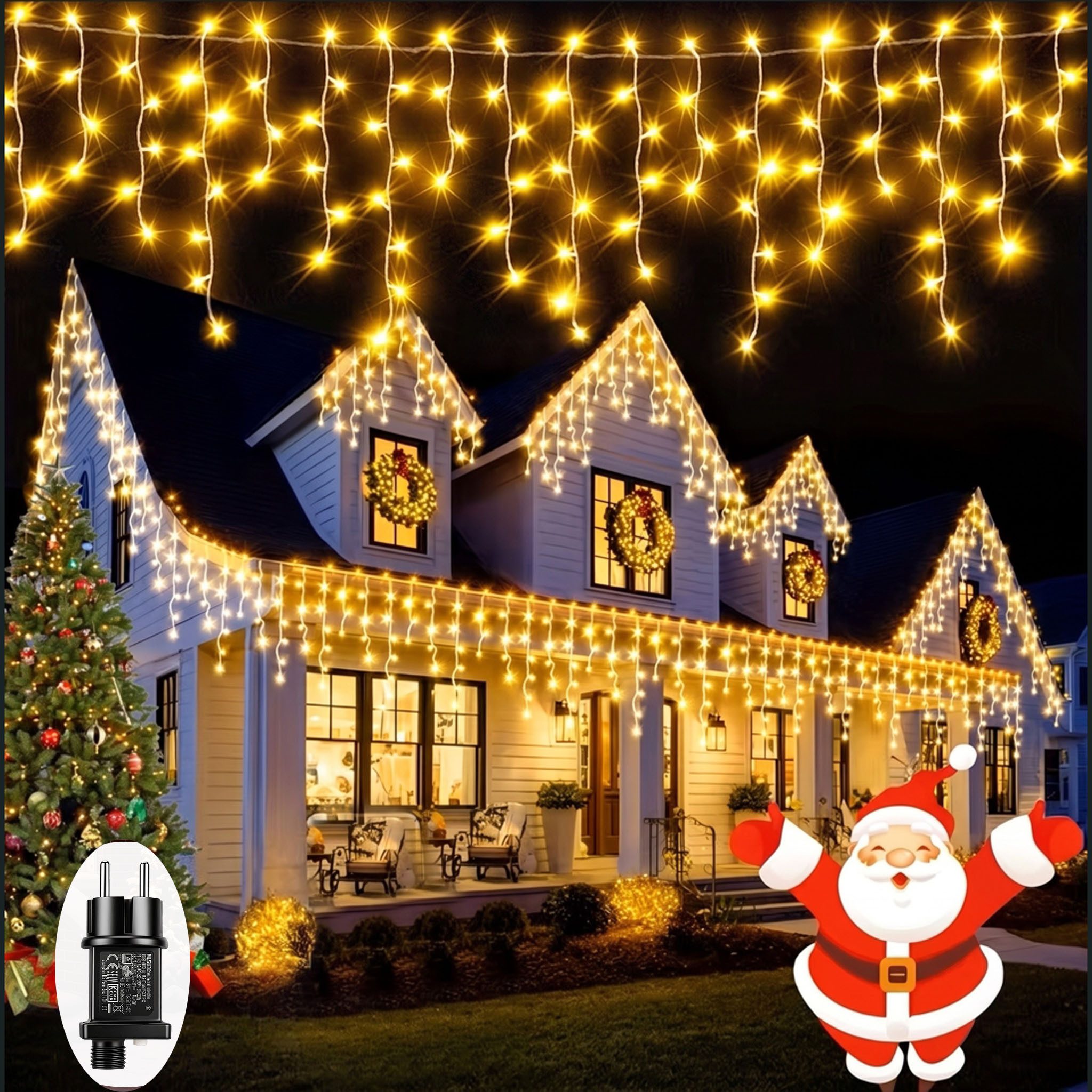 oyajia LED-Lichterkette 5–15m LED Eiszapfen Lichterkette für Außen, 8 Modi Weihnachtsdeko 31V, LED Lichtervorhang Timer, Memory-Funktion, für Weihnachten, Gartendeko