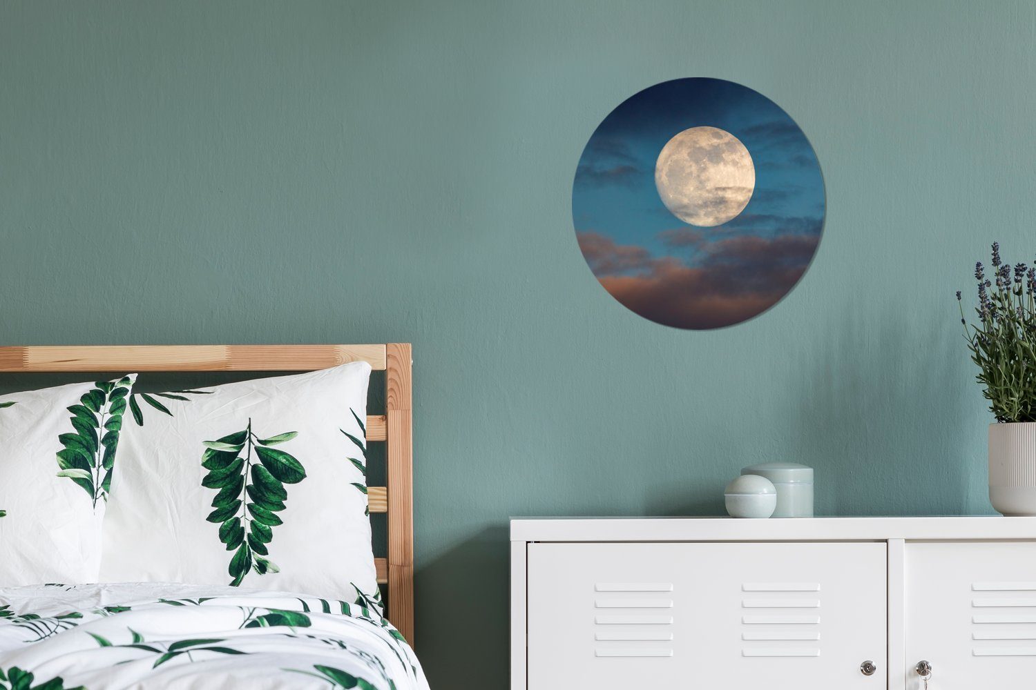 (1 Wohnzimmer, - Kreis Wolken Nacht, St), Gemälde Mond Wandbild, MuchoWow cm - Wanddekoration Rundes Forex, 30x30